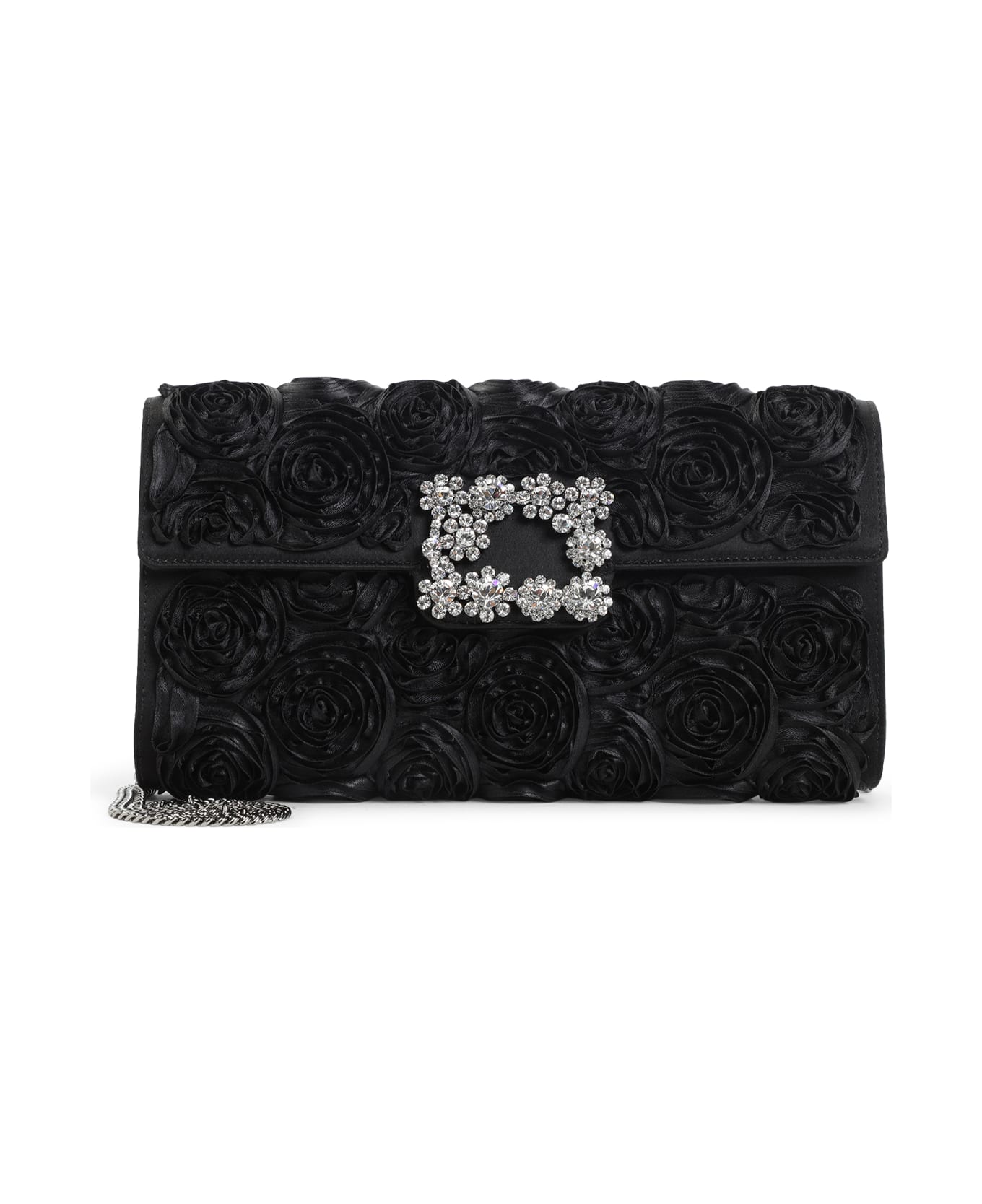 Roger Vivier Envelope Flap Rose Flower Buckle Shoulder Bag - Nero