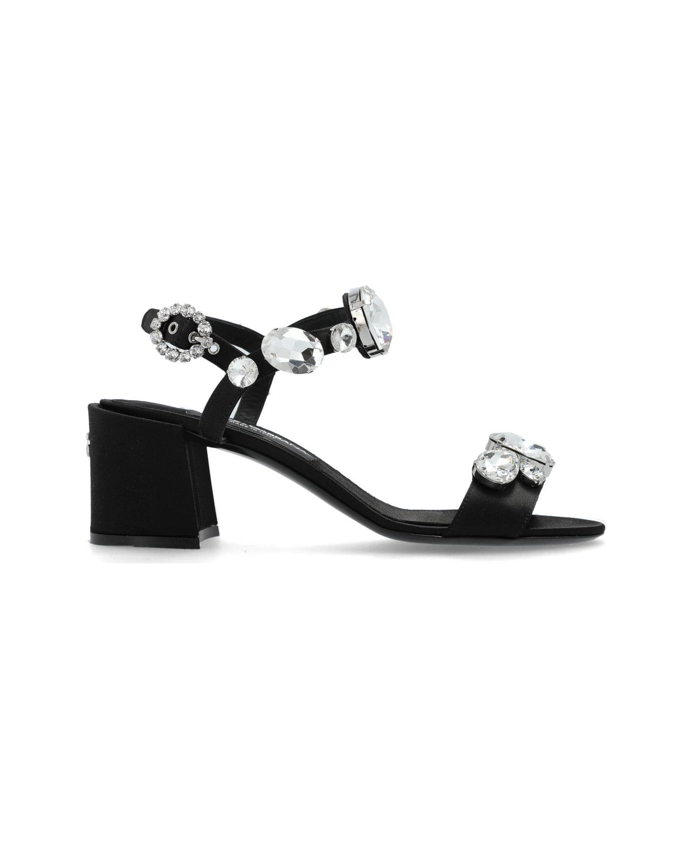 Dolce & Gabbana Gemstone Embellishment Heeled Sandals - Nero Crystal