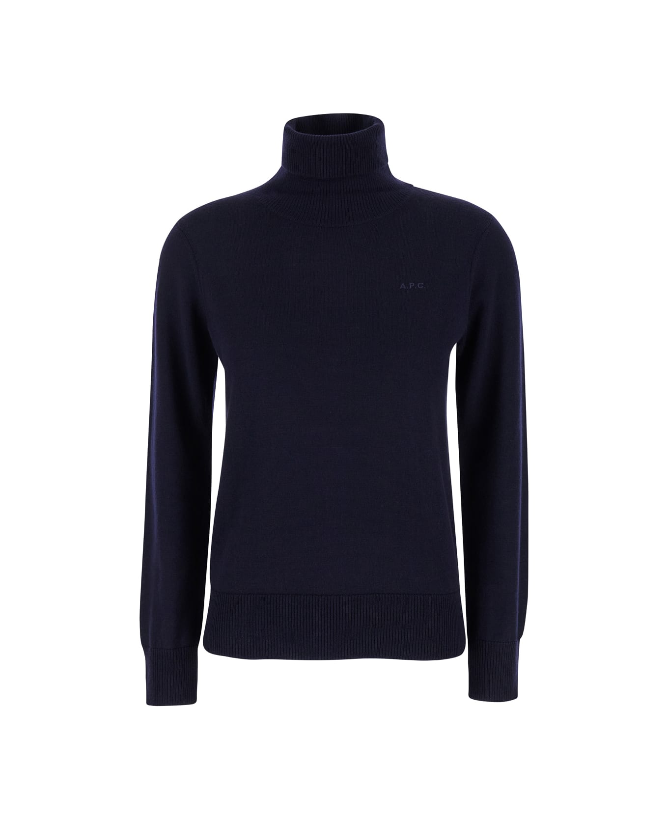 A.P.C. High Neck Sweater With Logo Embroidery - Blu