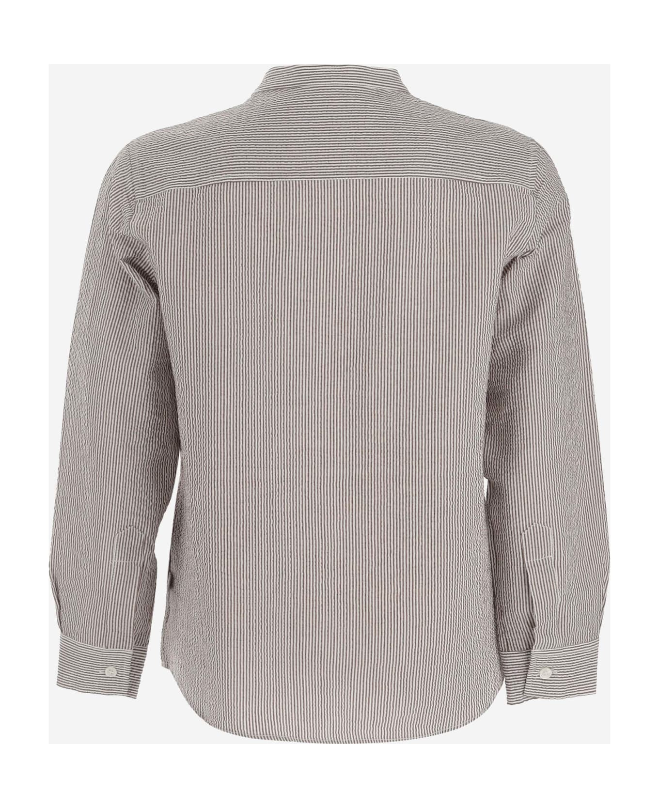Il Gufo Stretch Cotton Shirt With Striped Pattern - Beige シャツ
