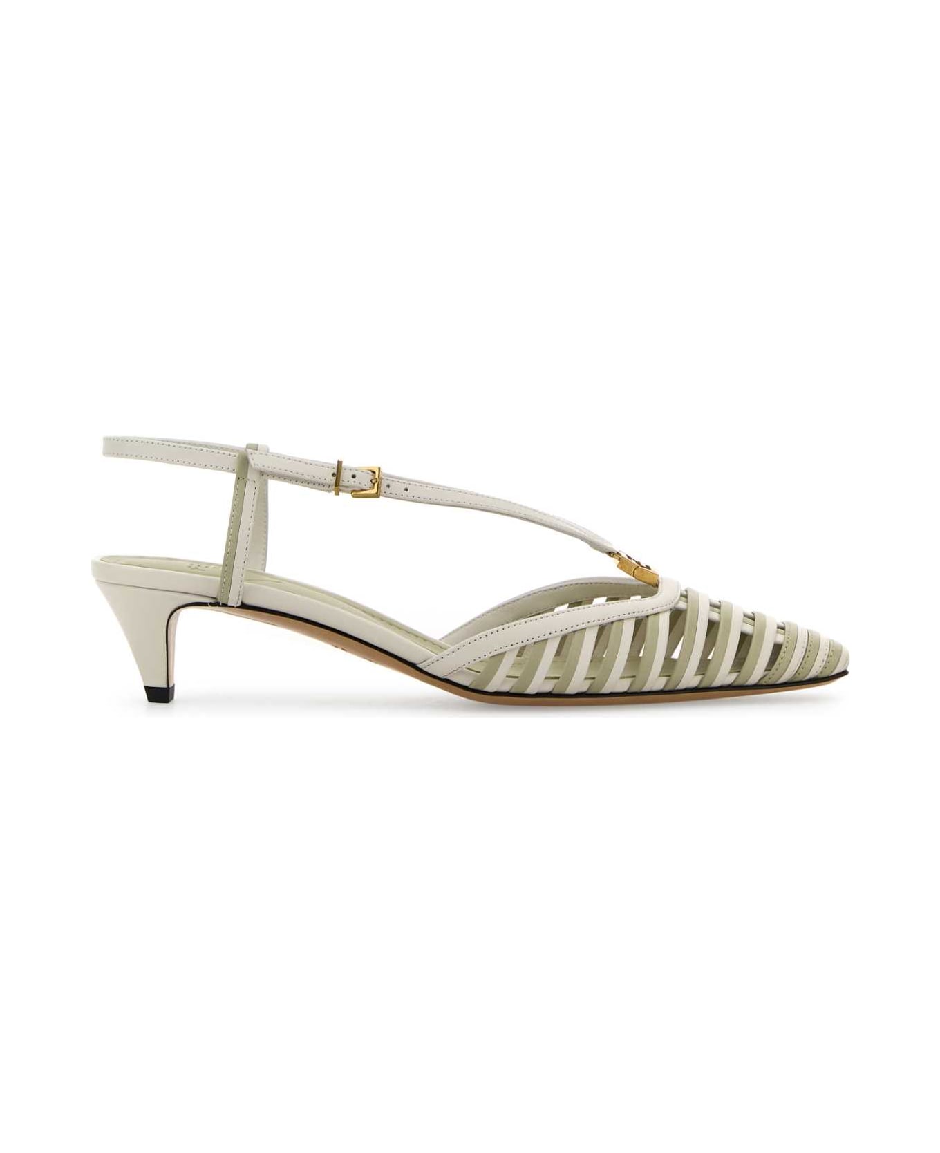 Fendi Two-tone Leather Ffold Pumps - WHITESAGE