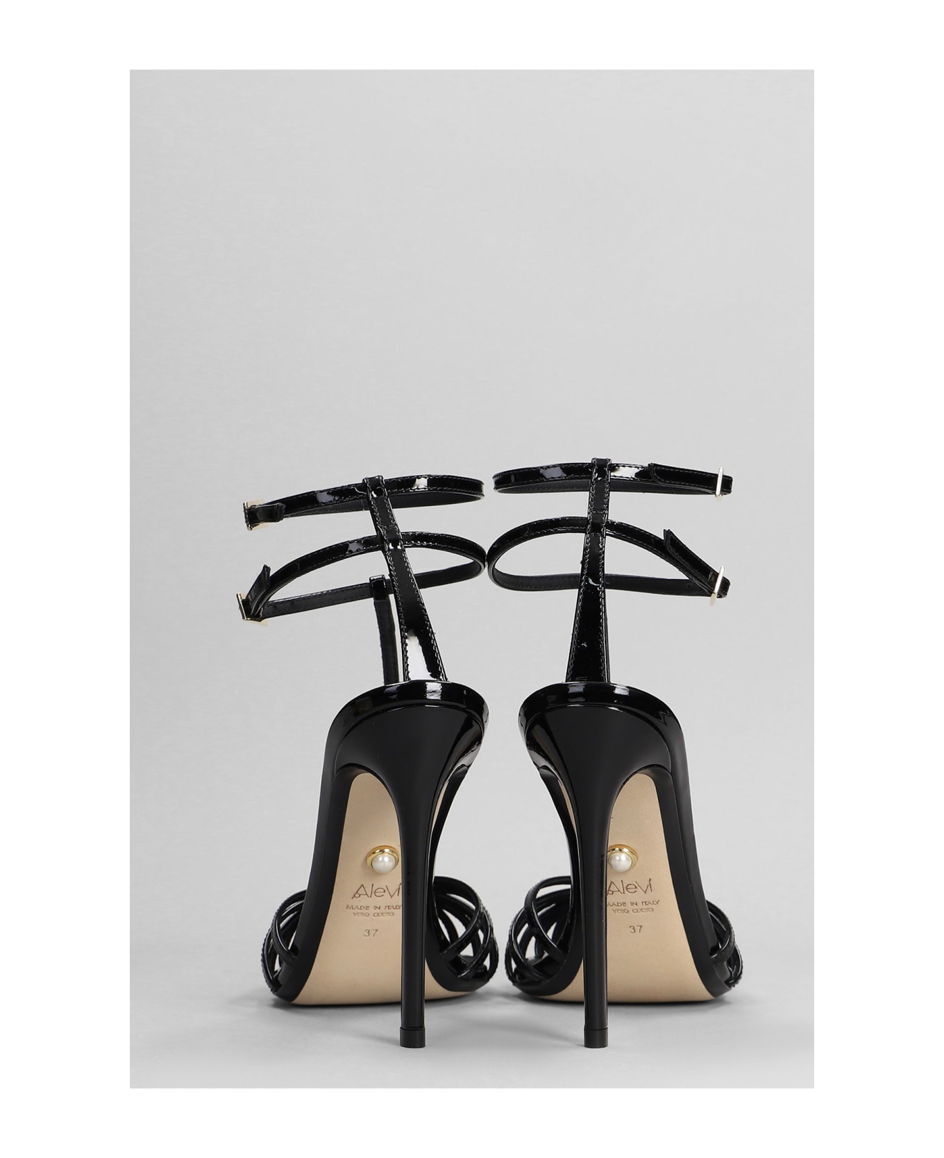 Alevì Stella 110 Sandals In Black Patent Leather - black