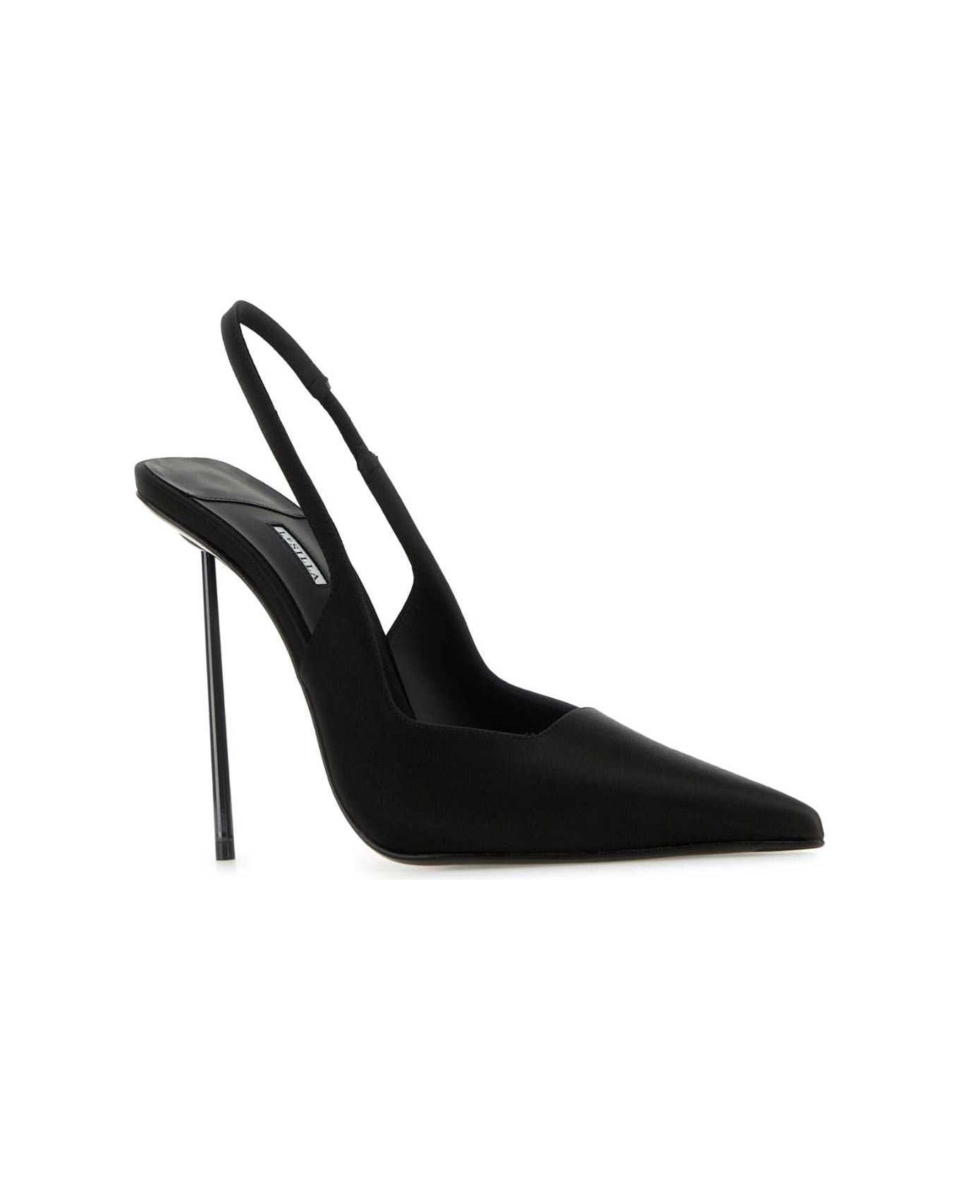 Le Silla Black Satin Chanel Amelia Pumps - NERO