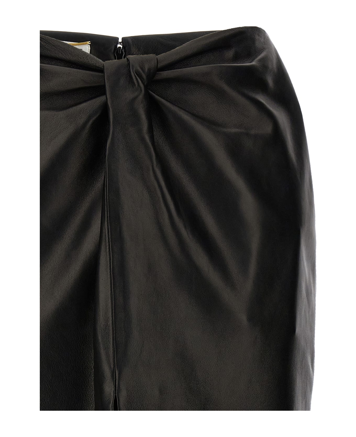 Saint Laurent Ruched Detail Leather Skirt - Black   スカート