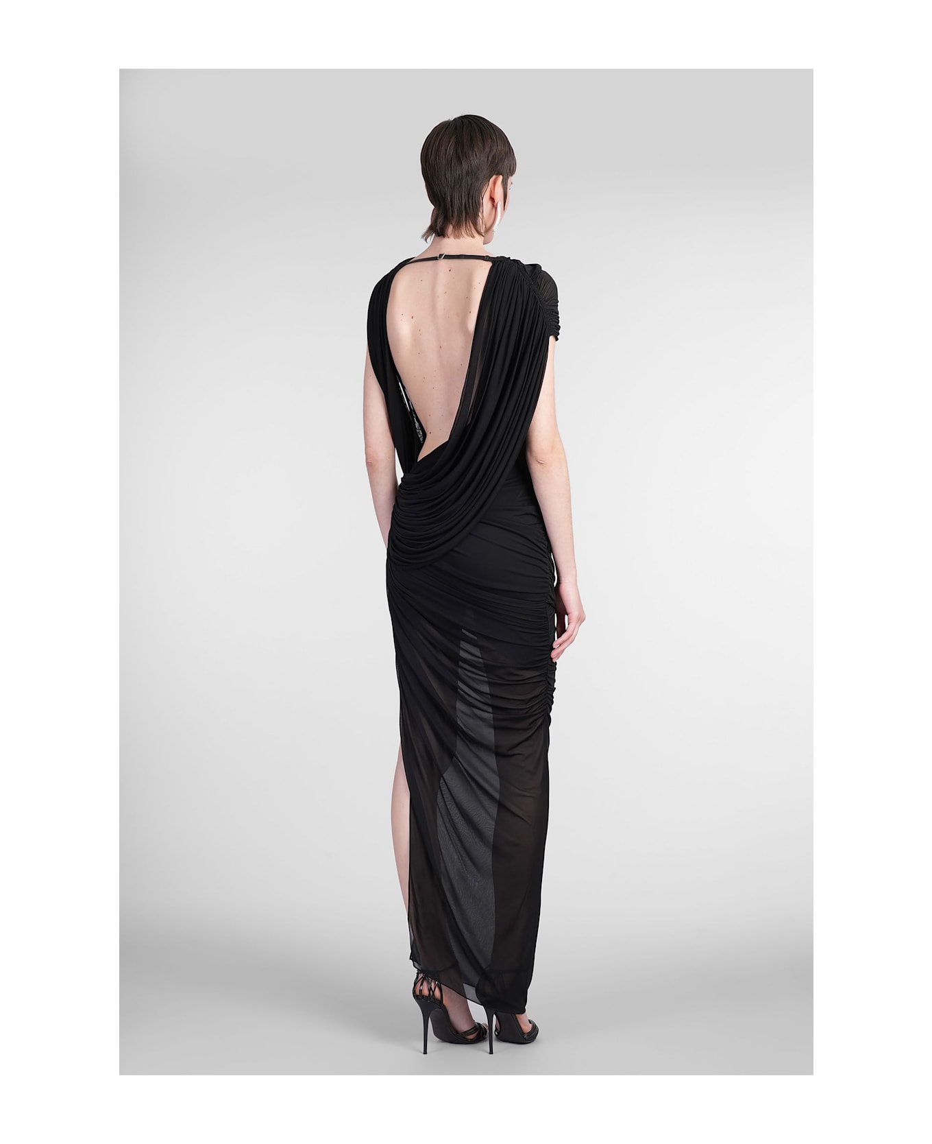 Mugler Long Dress In Black Viscose - black