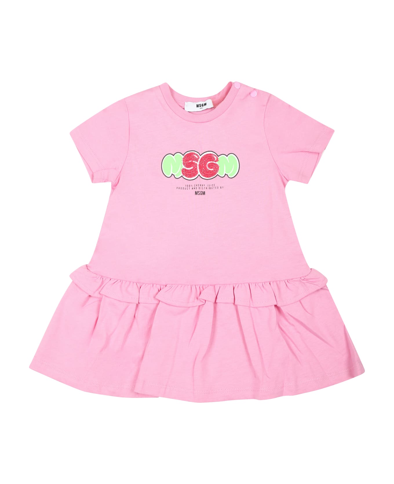 MSGM Pink Dress For Baby Girl With Logo - Pink