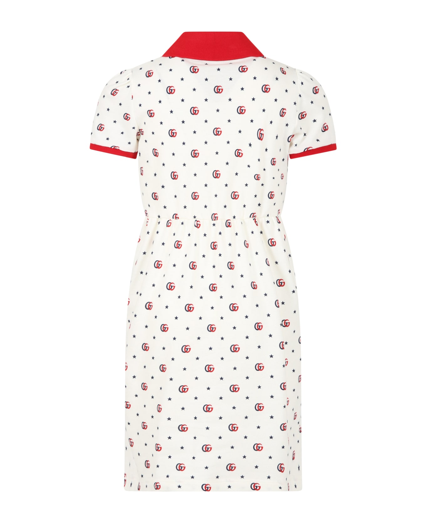 Gucci White Dress For Girl With Gg And Stars - White