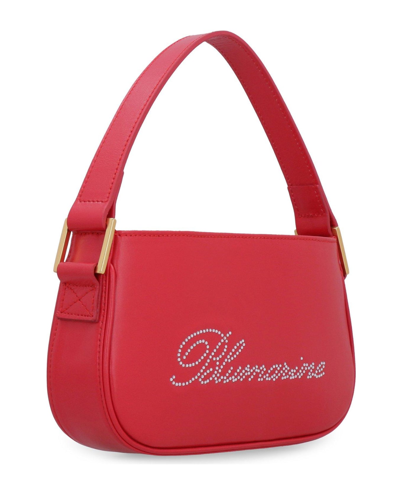 Blumarine Logo Rhinestone Embellished Shoulder Bag - Red