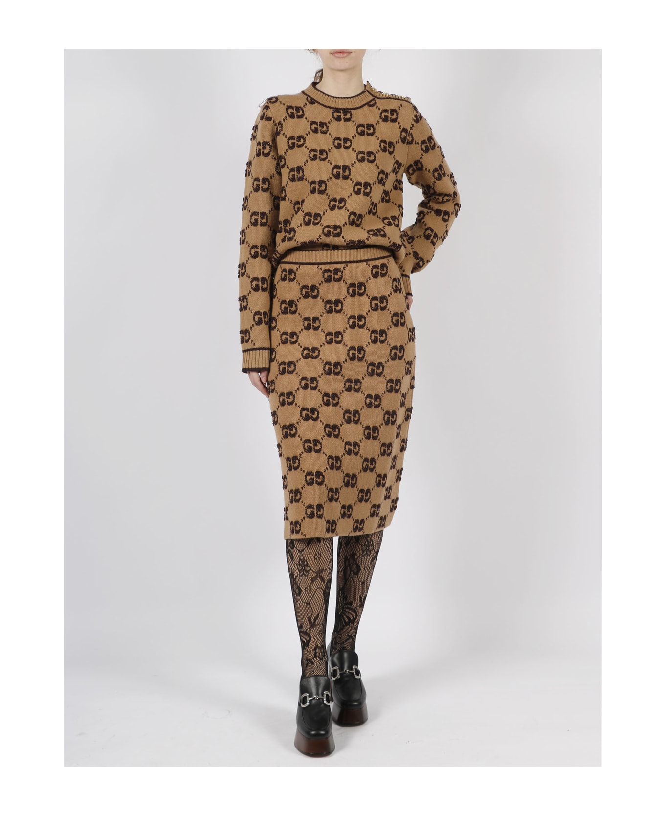 Gucci Gg Wool Boucle Jacquard Skirt - Brown
