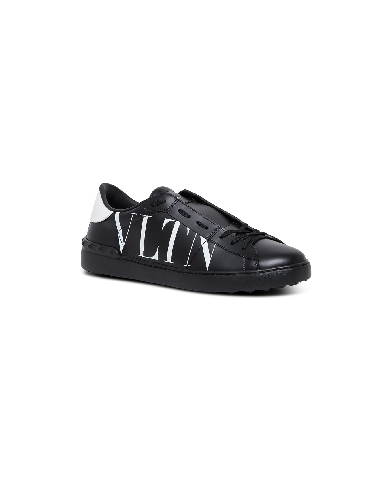 Valentino Garavani Black Leather Sneakers With Logo Print - Black