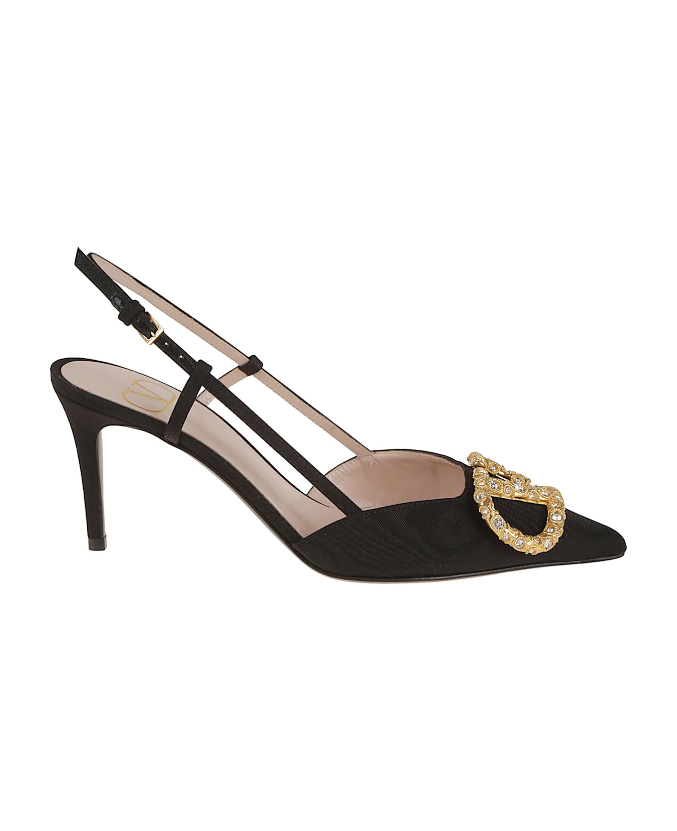 Valentino Garavani Sling Back Vlogo Signature T. 80 Vintage Brass Logo Jewel - Edm Nero Crystal
