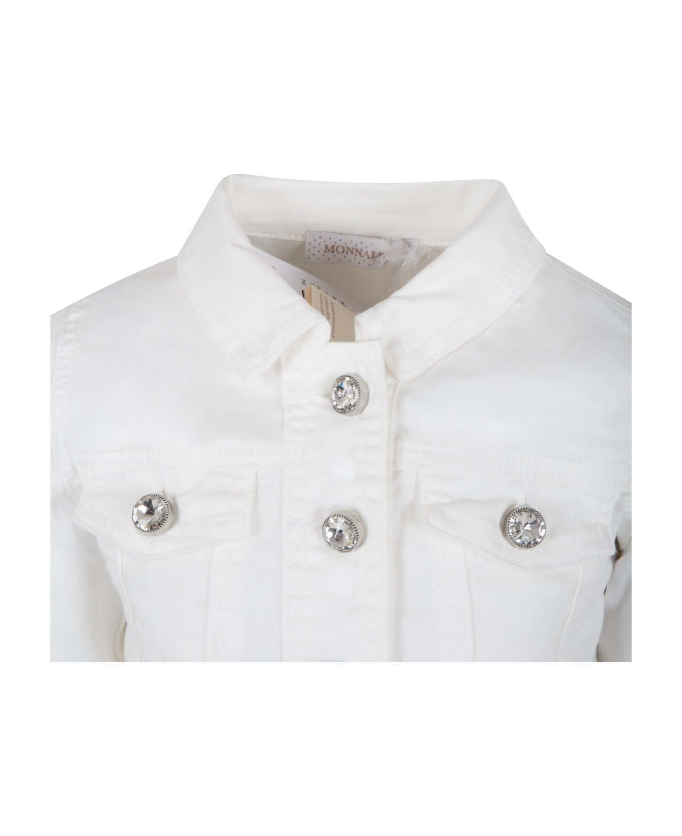 Monnalisa White Jacket For Girl With Jewel Buttons - White コート＆ジャケット