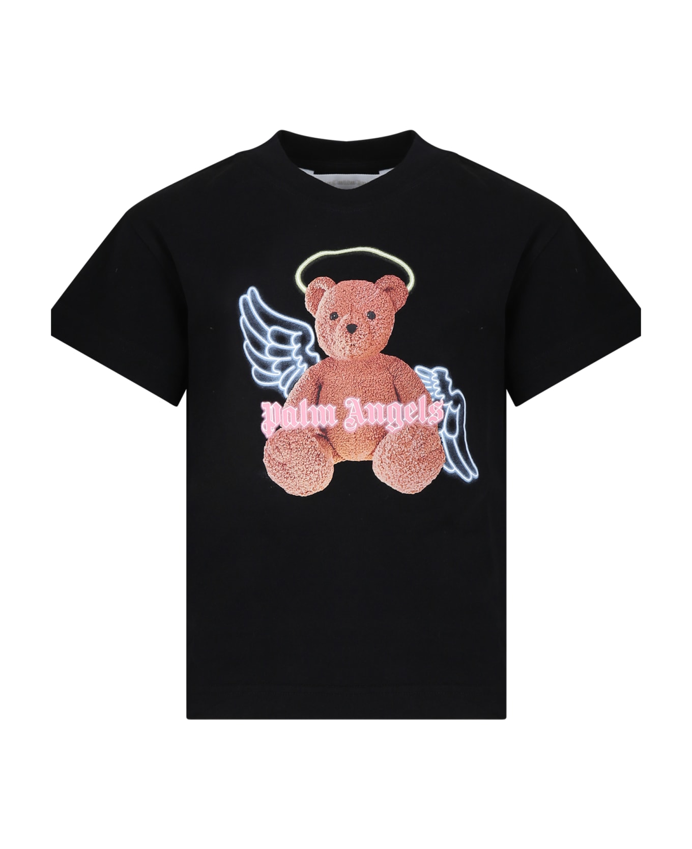 Palm Angels Black T-shirt For Girl With Bear - Black Barrow