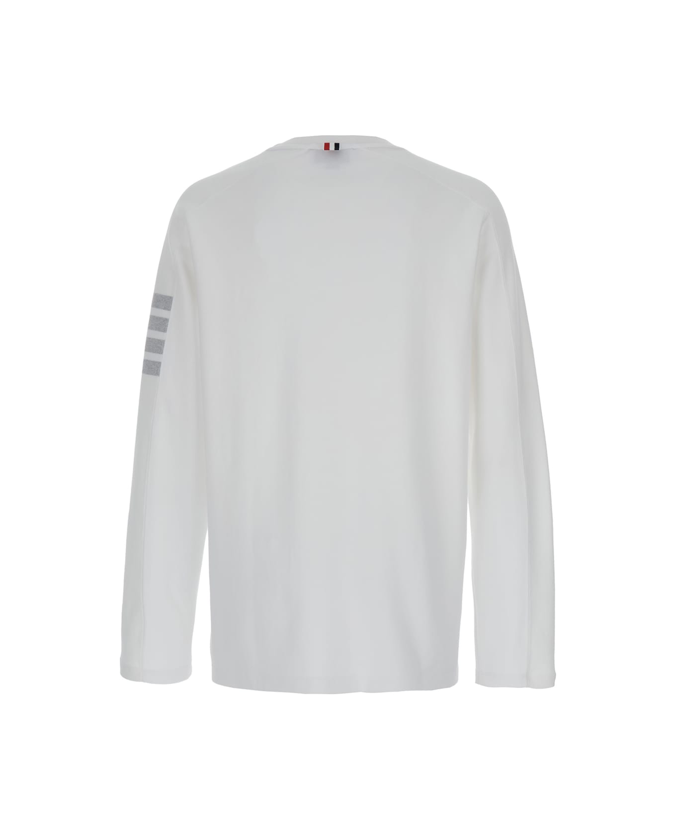 Thom Browne Long Sleeve Tee W/ 4 Bar Stripe In Milano Cotton - White
