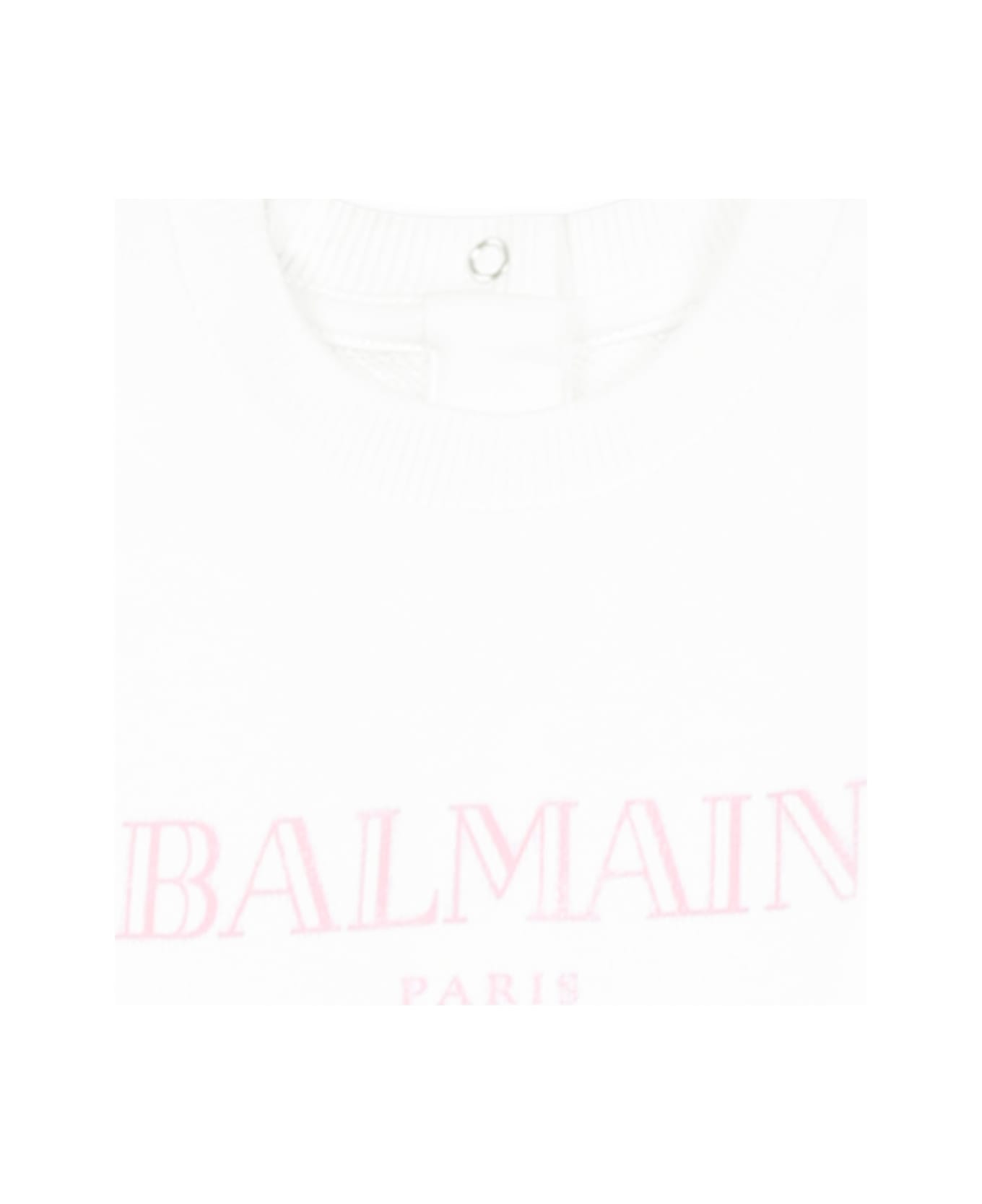 Balmain White Dress For Baby Girl With Logo - White