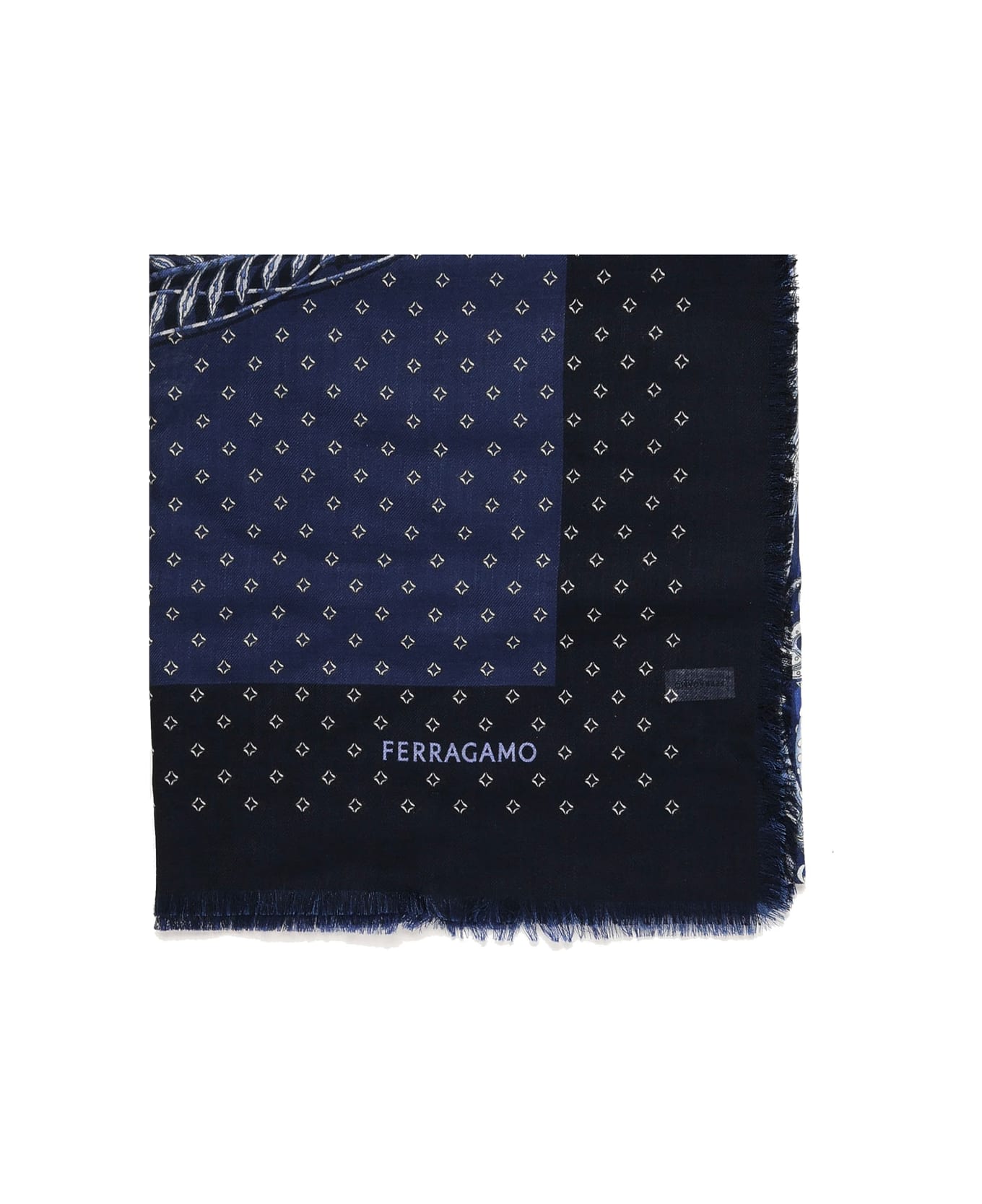 Ferragamo Cashmere Stole With Logo - Blue