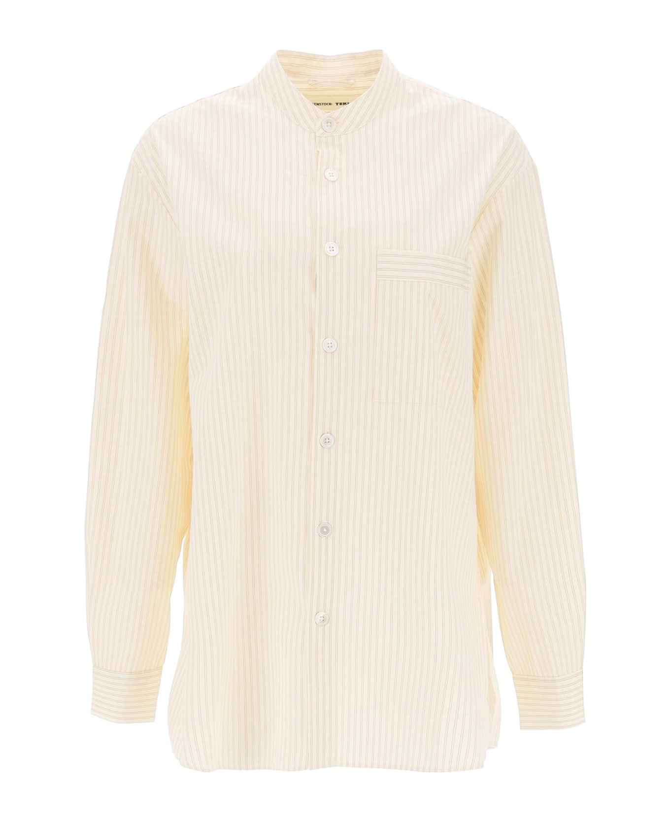Birkenstock Organic Poplin Pajama Shirt - WHEAT STRIPES (White)
