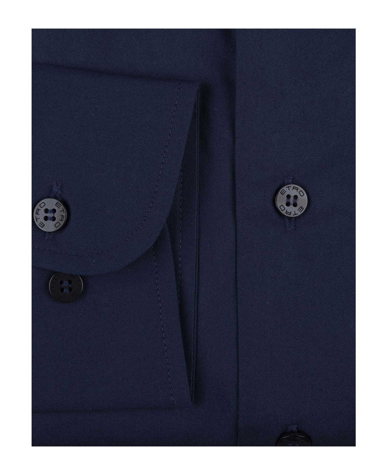 Etro Navy Blue Shirt With Embroidered Logo And Printed Undercollar