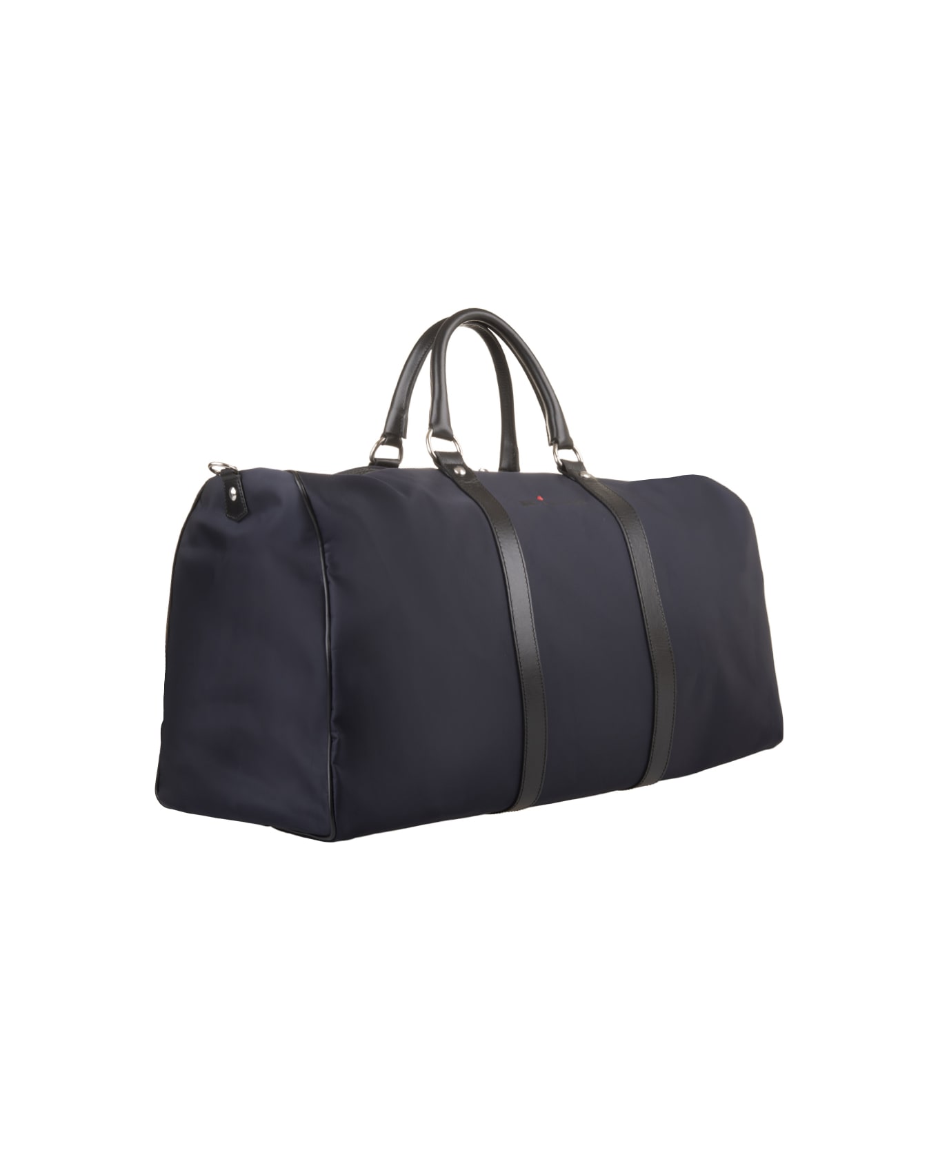 Kiton Navy Blue Nylon And Leather Duffle Bag With Logo - Blue