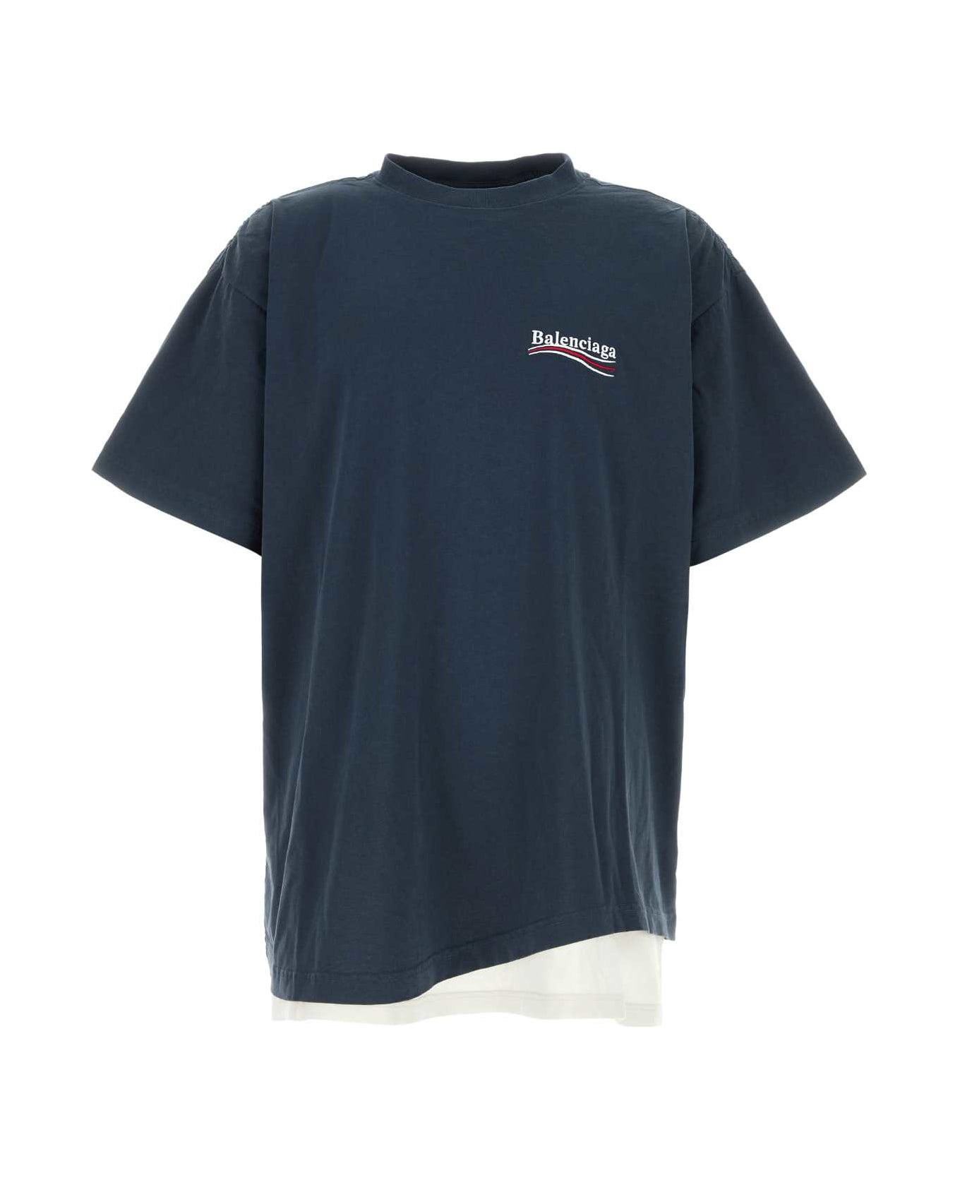 Balenciaga Blue Cotton Oversize T-shirt - MARINE BLUE/WHIT/RED