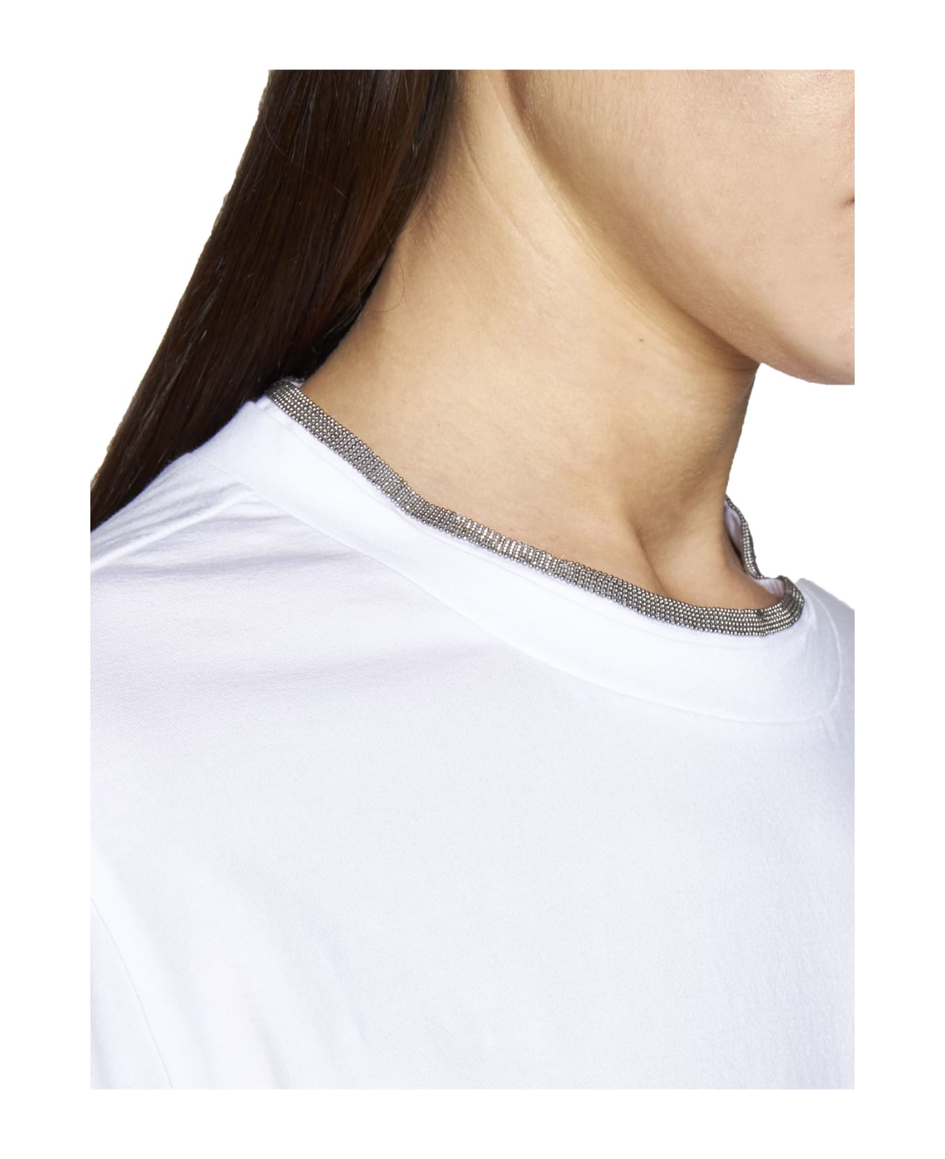 Brunello Cucinelli Round Neck Plain T-shirt - White