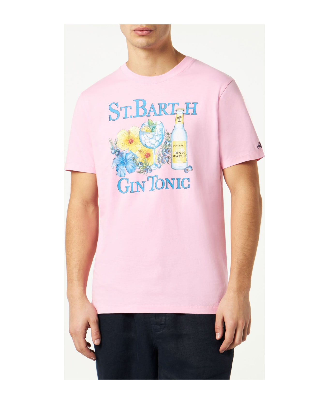 MC2 Saint Barth Man Cotton T-shirt With Gin And Flower Print - PINK