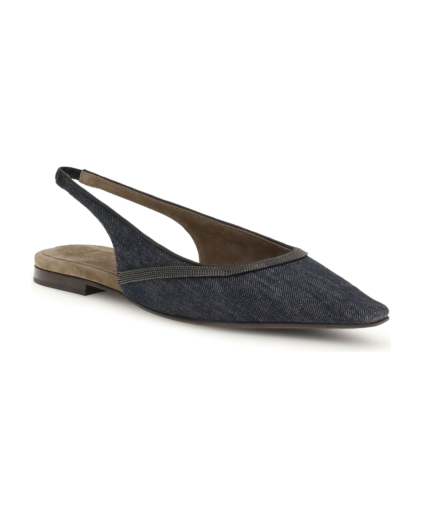 Brunello Cucinelli Denim Slingback Ballerinas