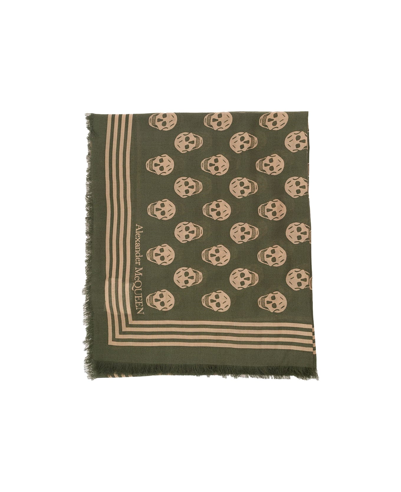Alexander McQueen Scarf With Skull And Logo Print - Green