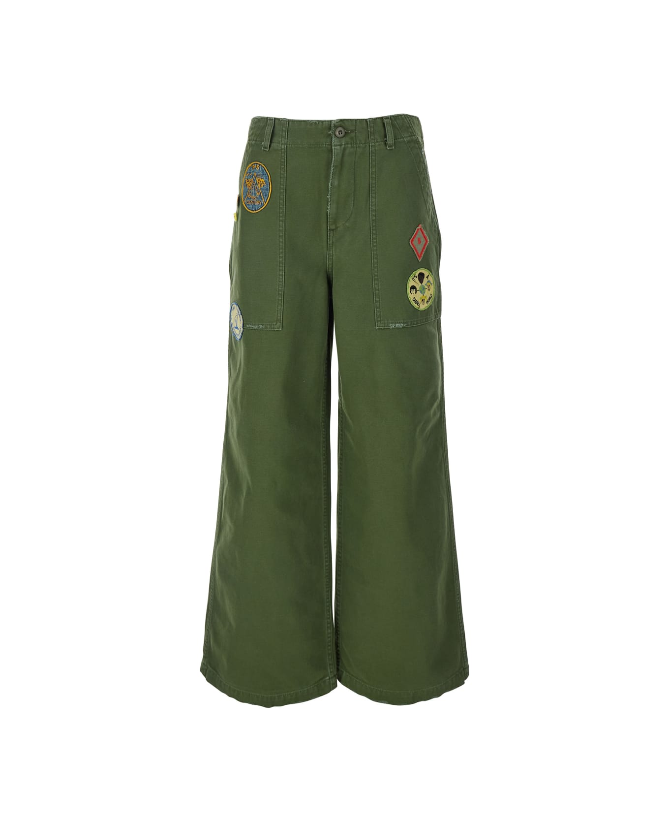 Roy Rogers 
old Glory
 Green Palazzo Style Jeans With Patch Embellishments On The Pockets In Denim Woman - Green