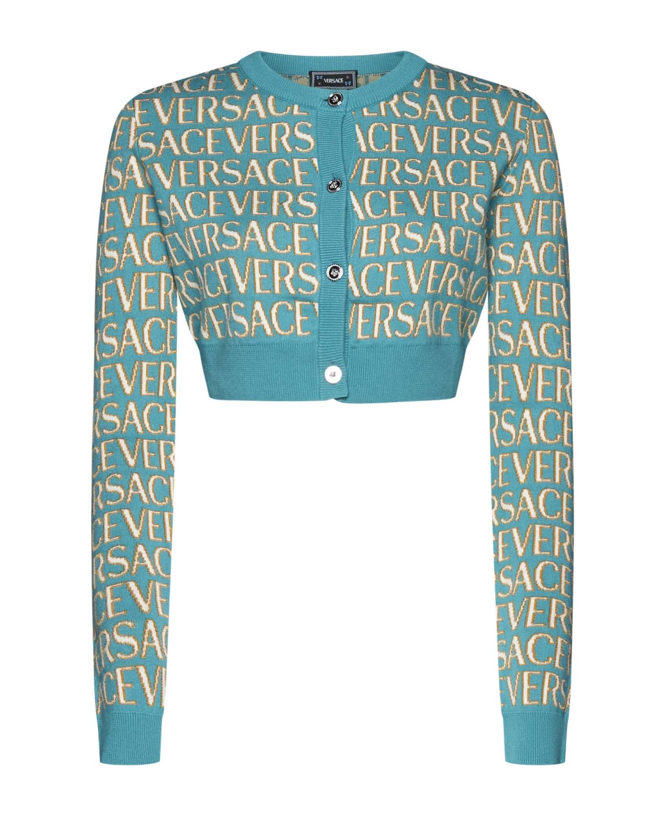 Versace Cropped-length Knitted Cardigan - turquoise
