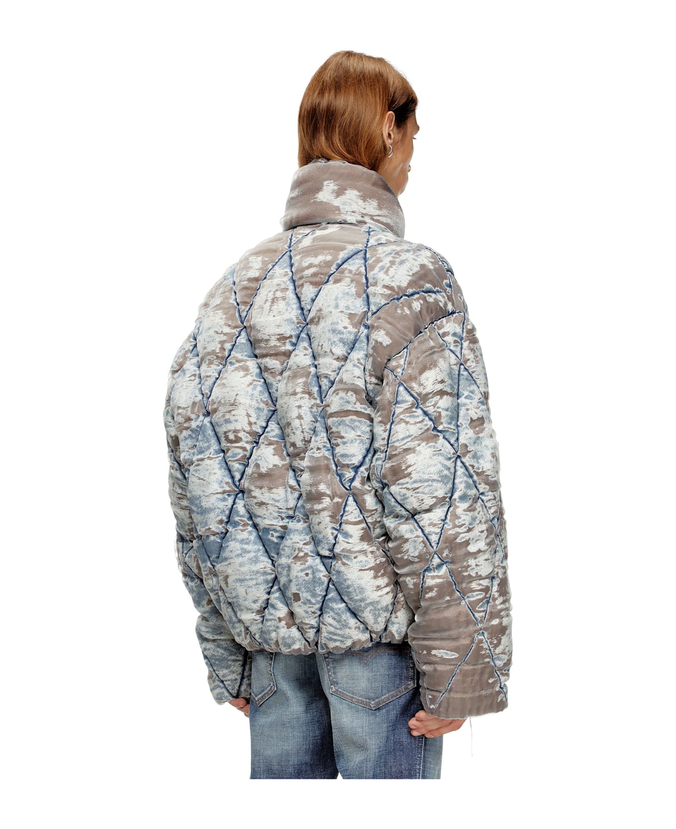 Diesel W-kons Down Jacket With Distressed Effect - Light Blue