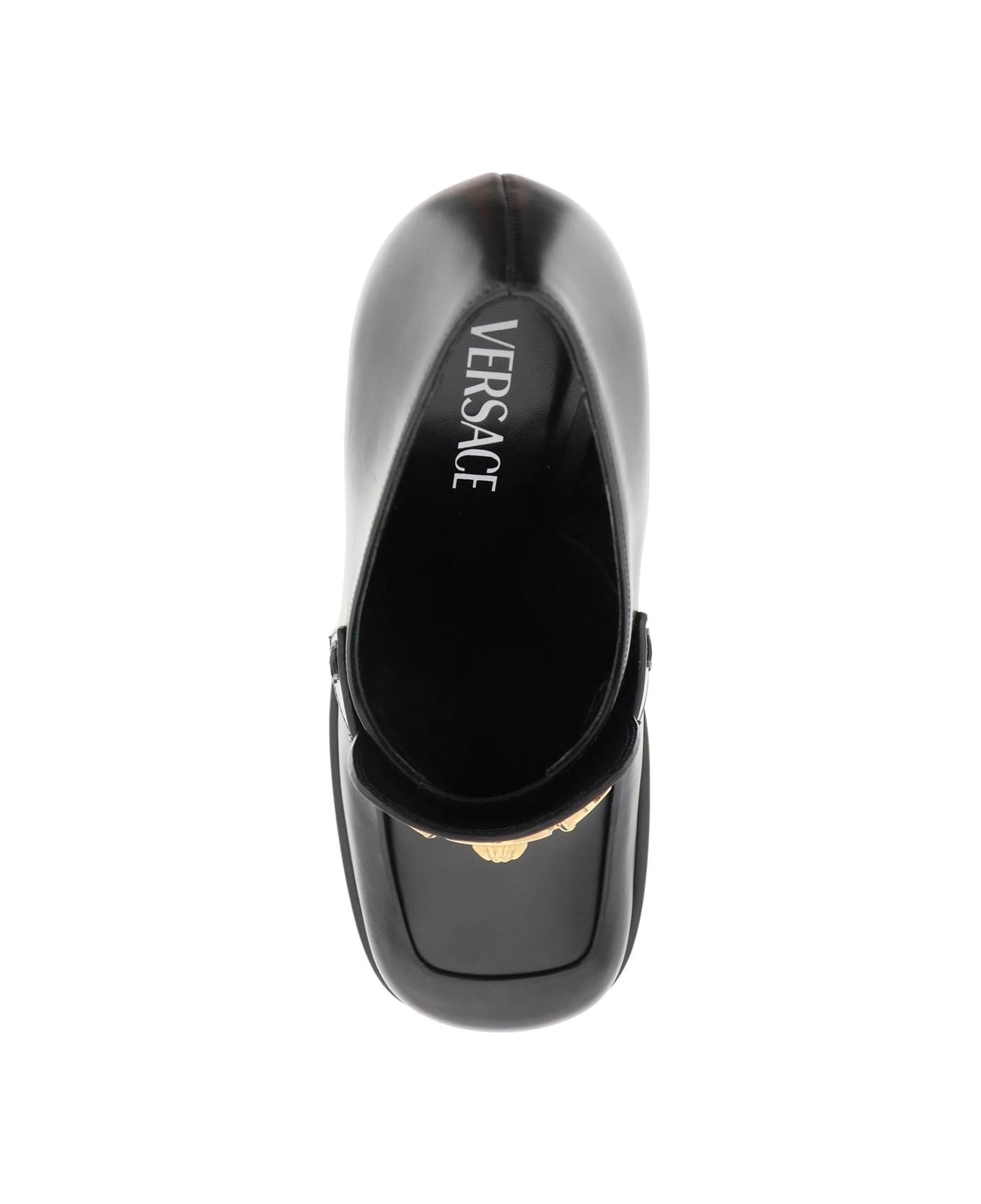 Versace Logo Detail Leather Loafers - Black ハイヒール