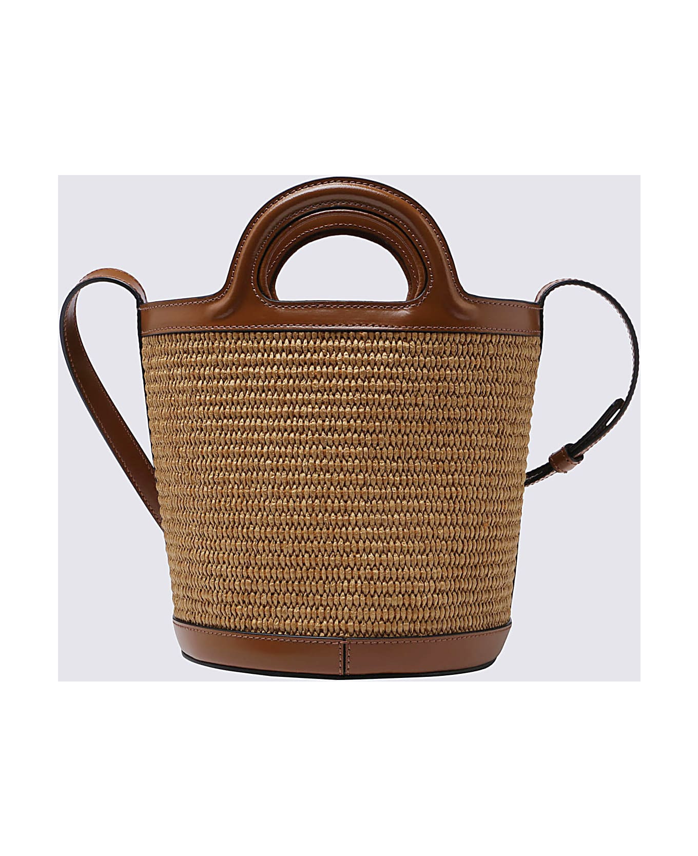 Marni Brown Raffia And Leather Tropicalia Mini Bucket Bag - RAW SIENNA