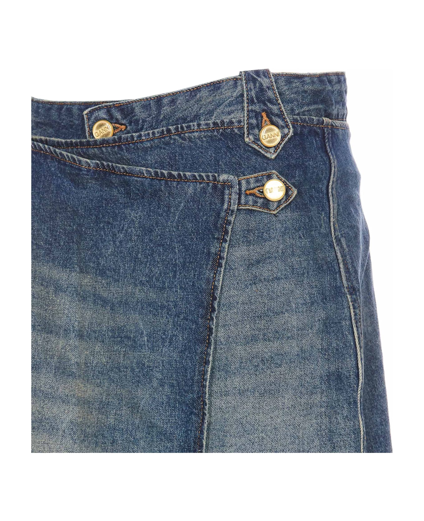 Ganni Washed Flared Skirt Jeans - Blue