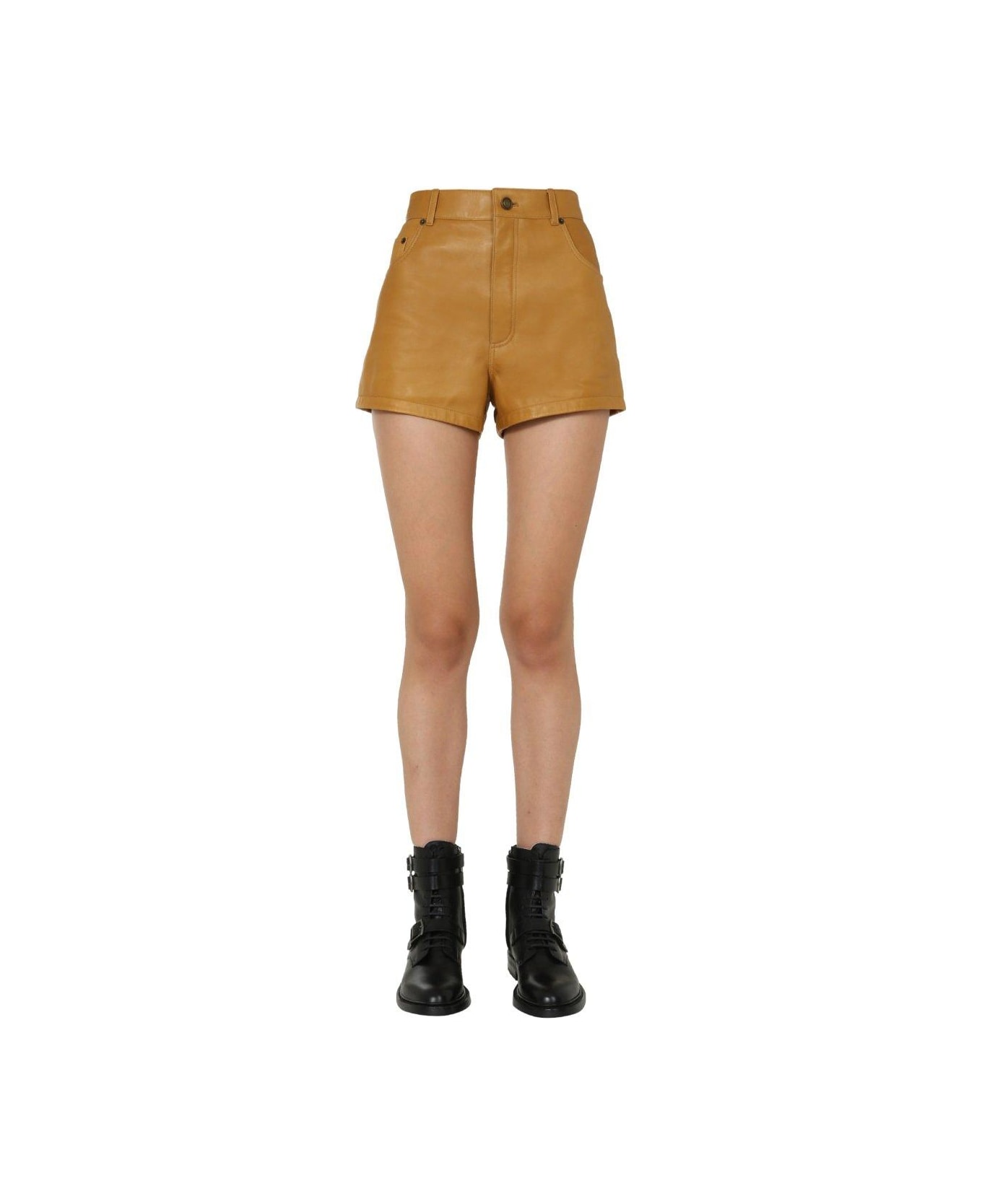 Saint Laurent High-waisted Leather Shorts - MULTICOLOUR