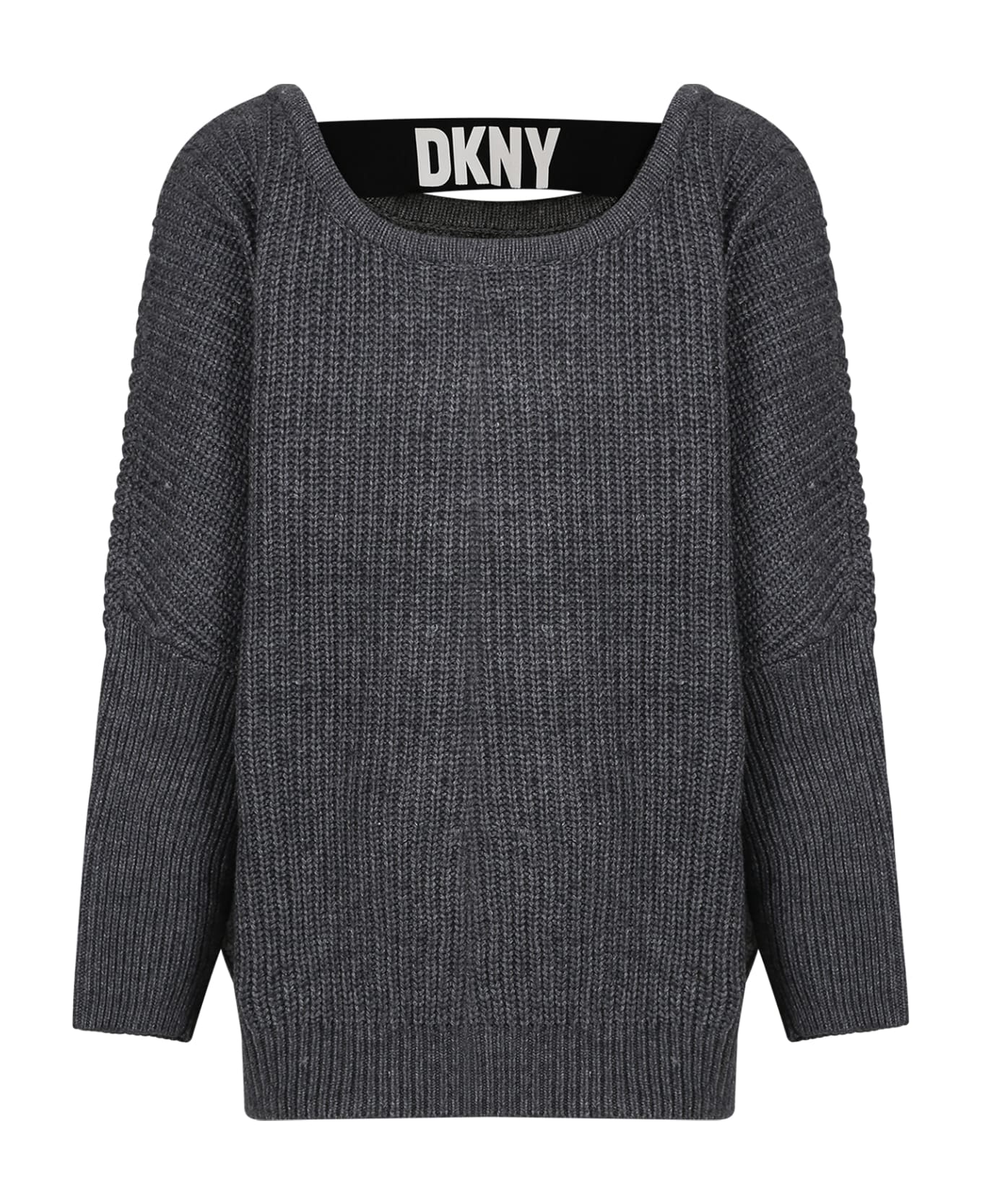 DKNY Gray Sweater For Girl With Elastic Logo - Grey ニットウェア＆スウェットシャツ
