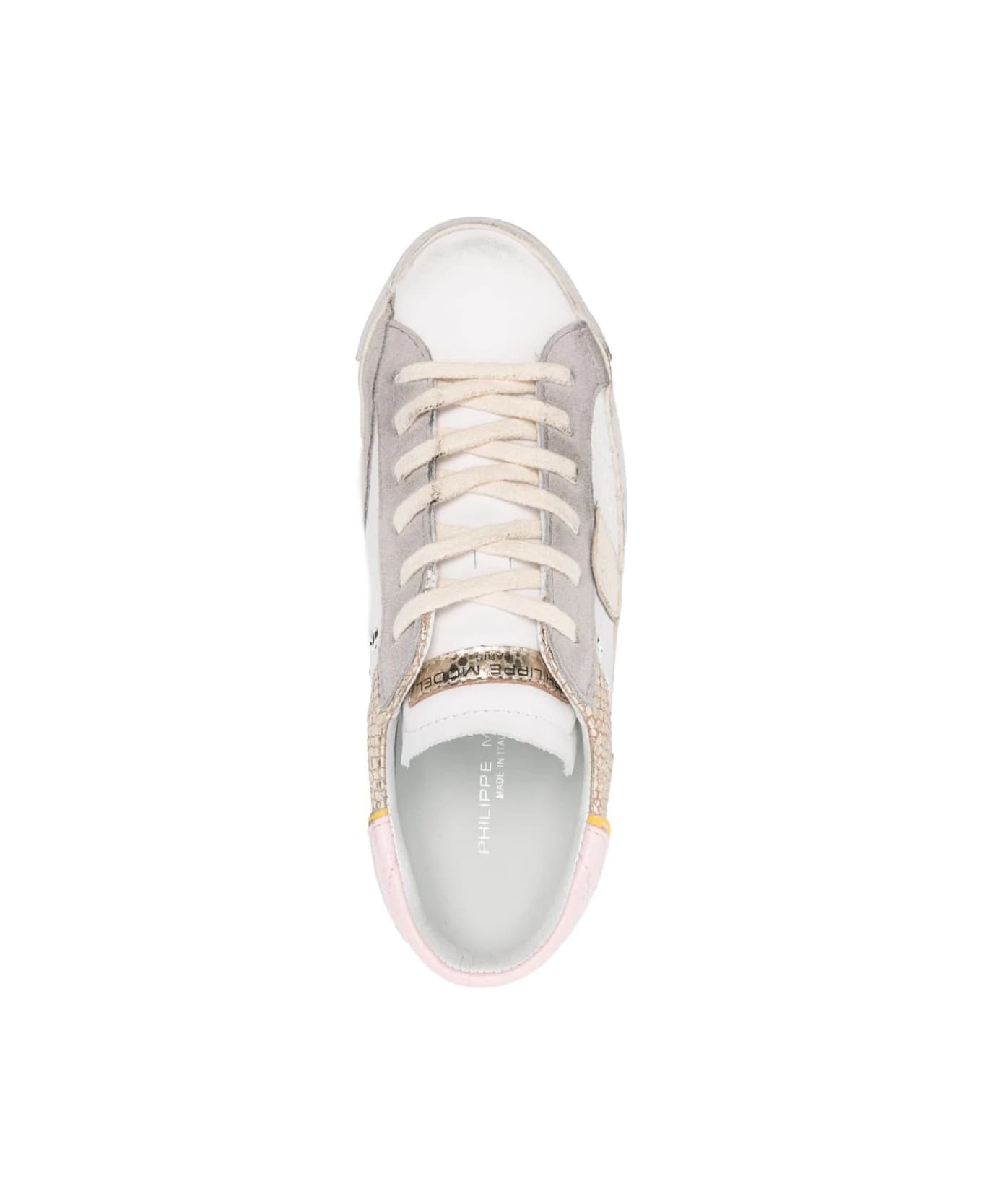 Philippe Model Prsx Low Sneakers - White, Animalier And Gold - Multicolour