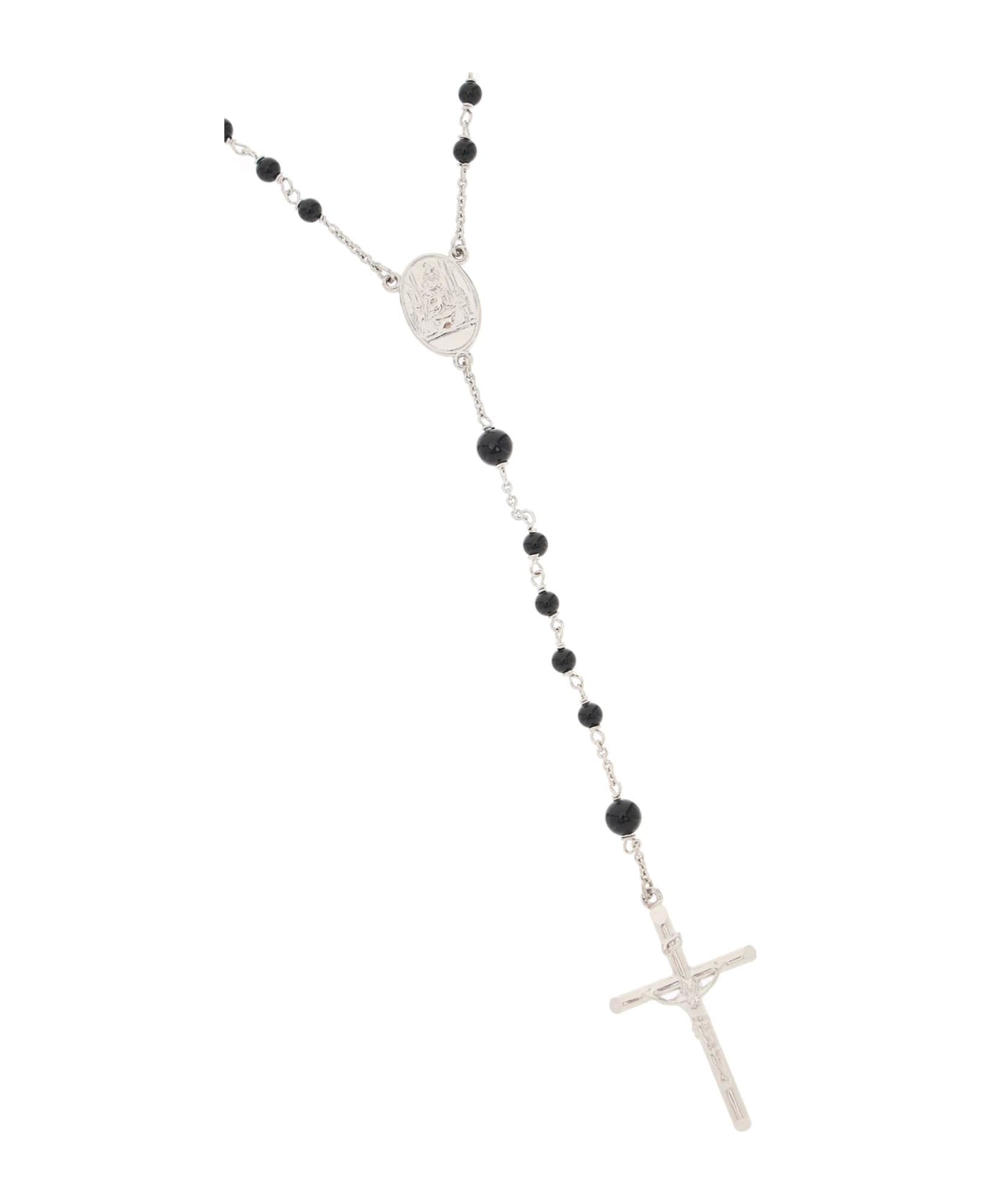 Dolce & Gabbana Rosary Cross Pendant Necklace - NERO ARGENTO (Black)