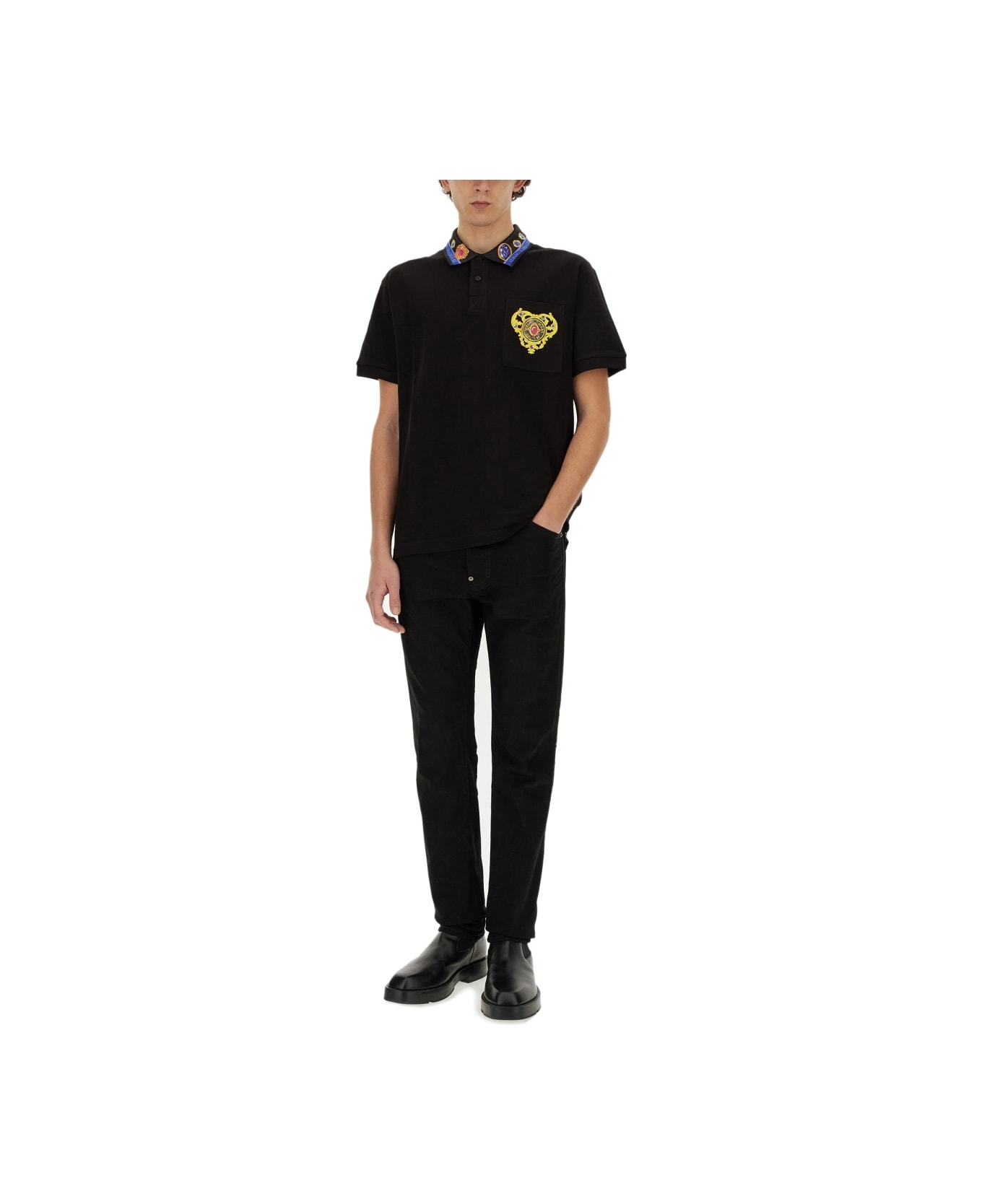 Versace Jeans Couture Polo 'heart' - BLACK ポロシャツ