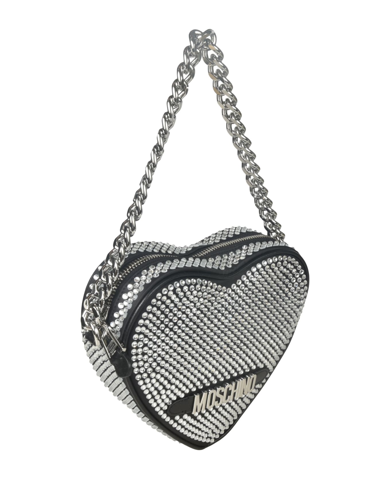 Moschino Heart Embellished Chain Shoulder Bag Moschino - BLACK ショルダーバッグ