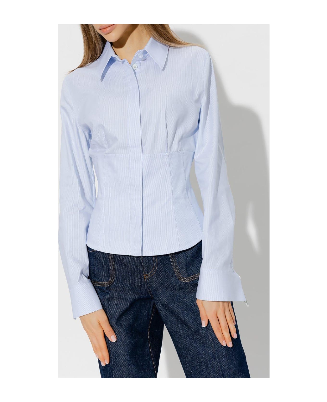 Fendi Striped Button-up Fitted Shirt - Clear Blue