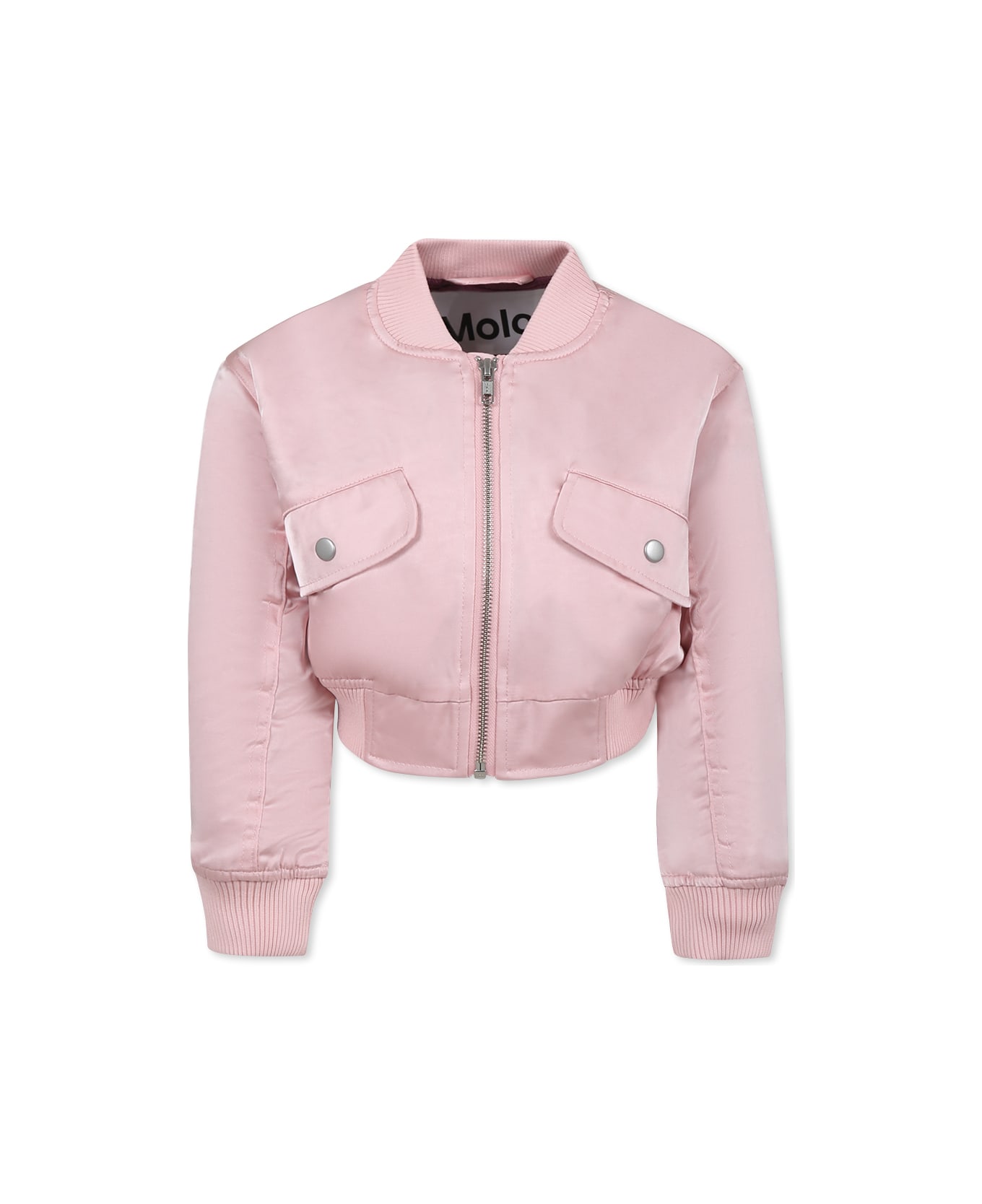 Molo Pink Cropped Bomber Jacket Rose For Girl - Pink