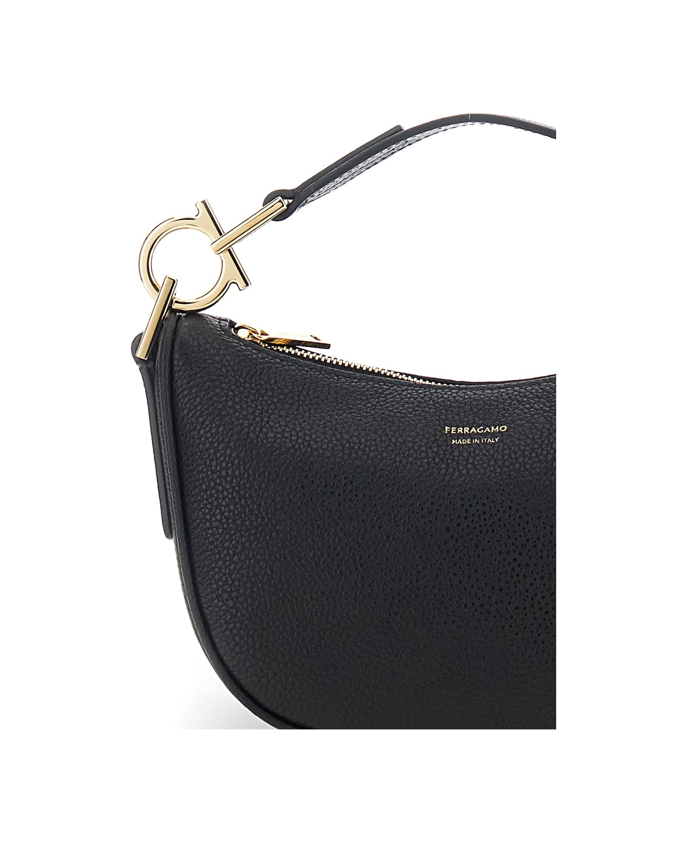 Ferragamo Black Handbag With Top Handle With Gancini And Embossed Logo Lettering On The Front In Grained Leather Woman - Black トートバッグ