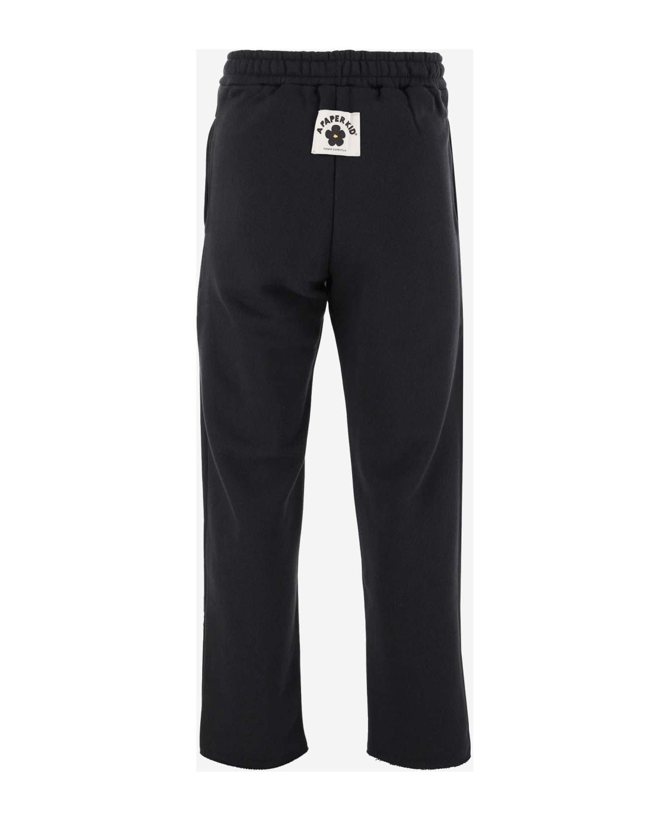 A Paper Kid Cotton Sport Pants With Logo - Nero/black