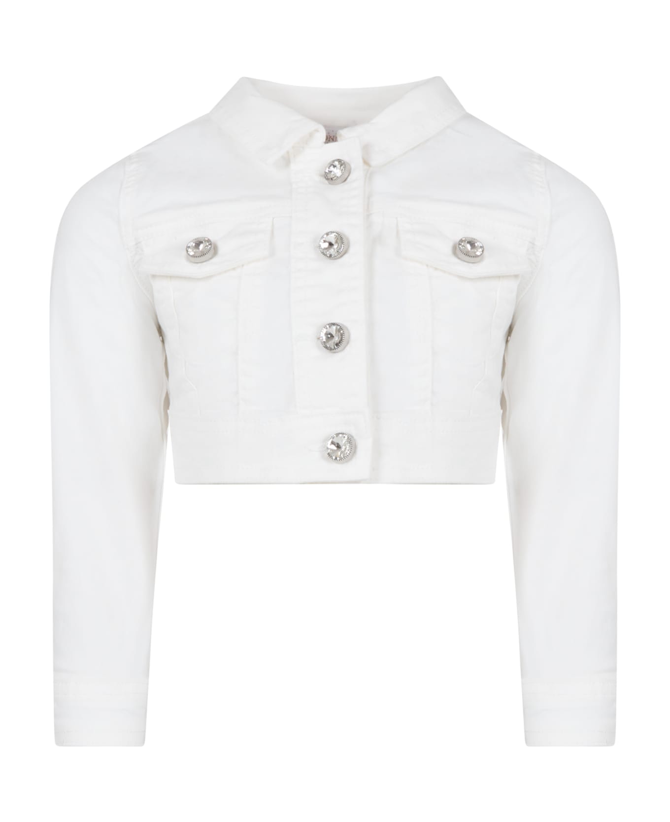 Monnalisa White Jacket For Girl With Jewel Buttons - White コート＆ジャケット