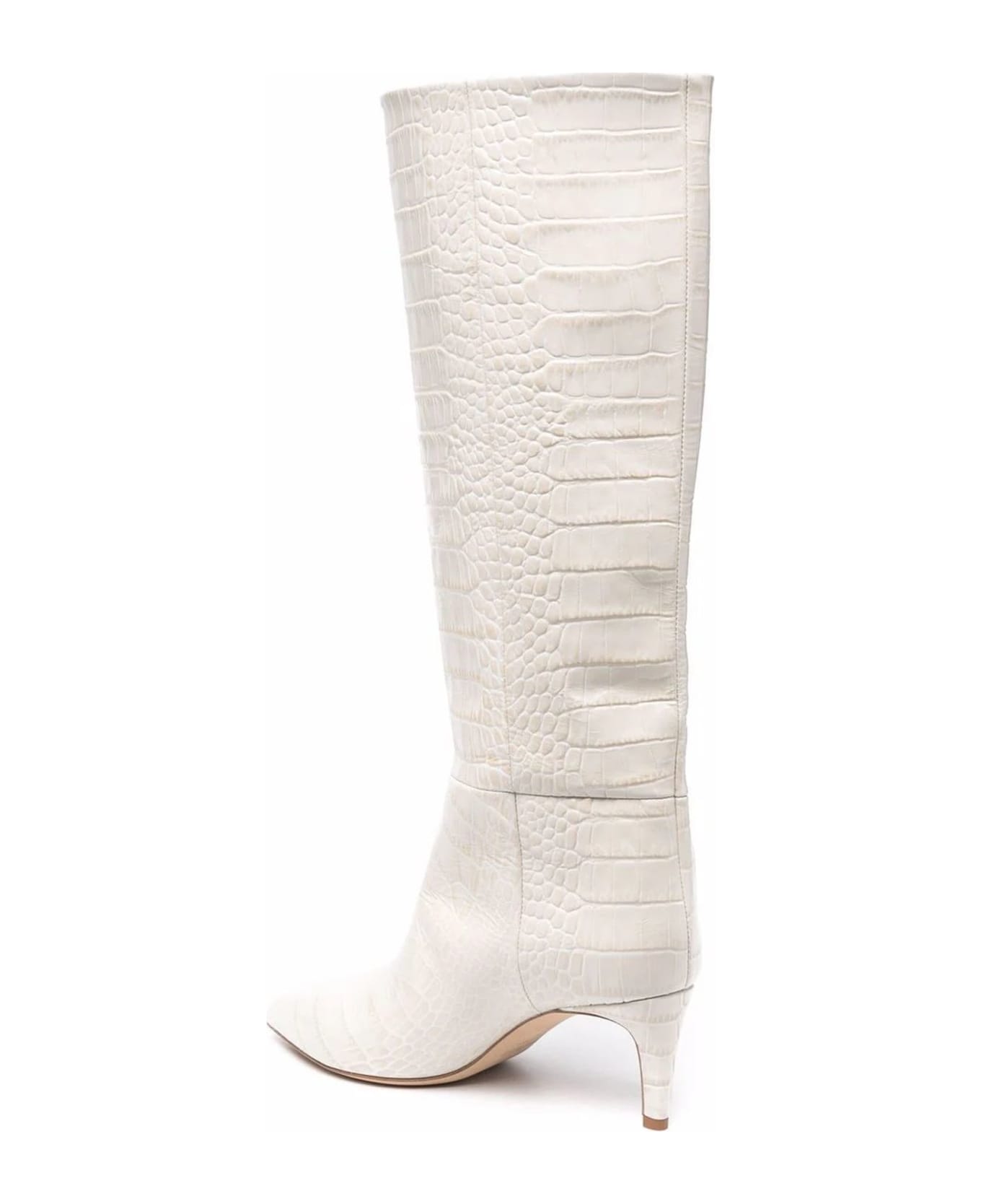 Paris Texas White Leather Croc-effect Stiletto Boots - White