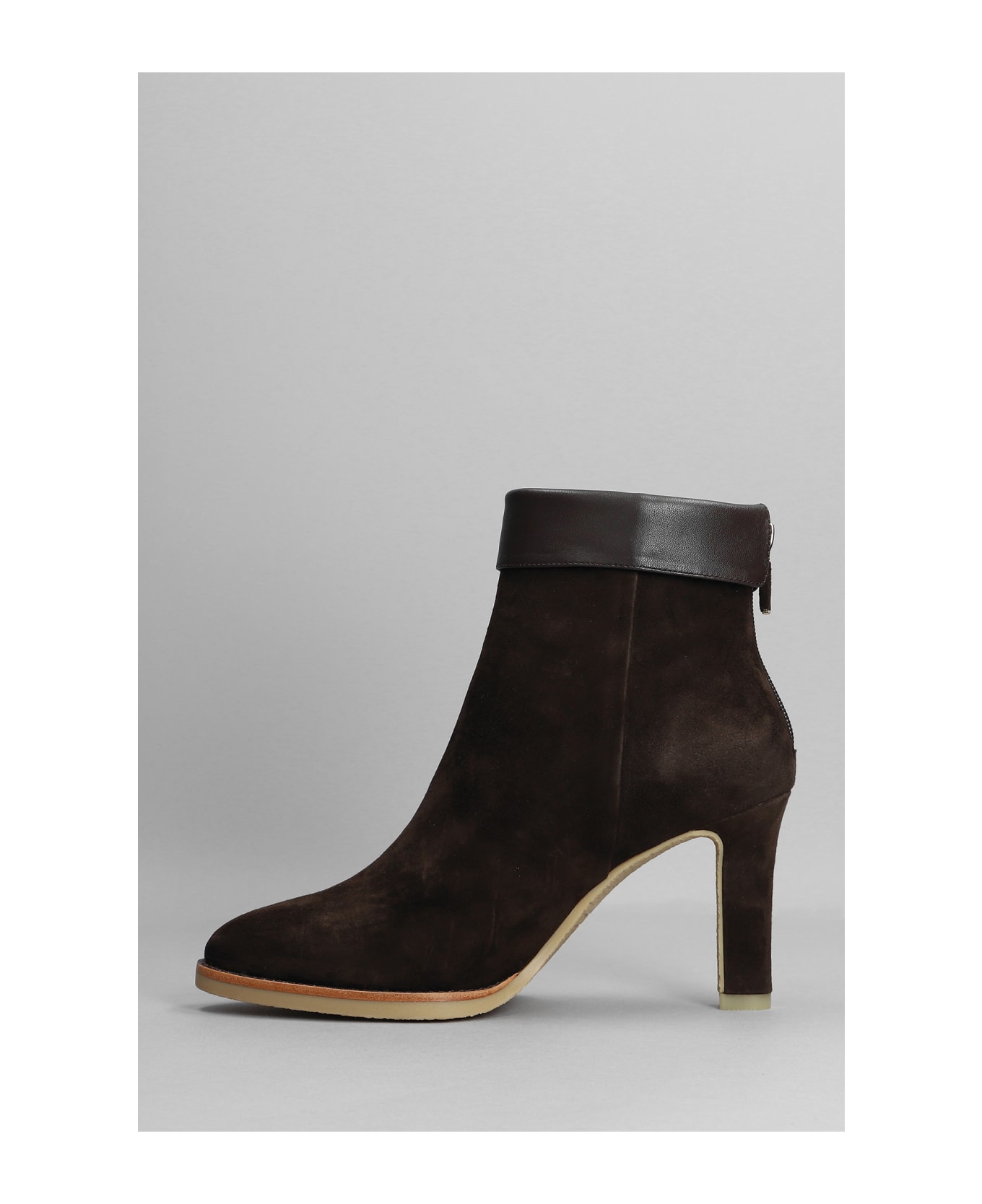 Lola Cruz High Heels Ankle Boots In Brown Suede And Leather - brown