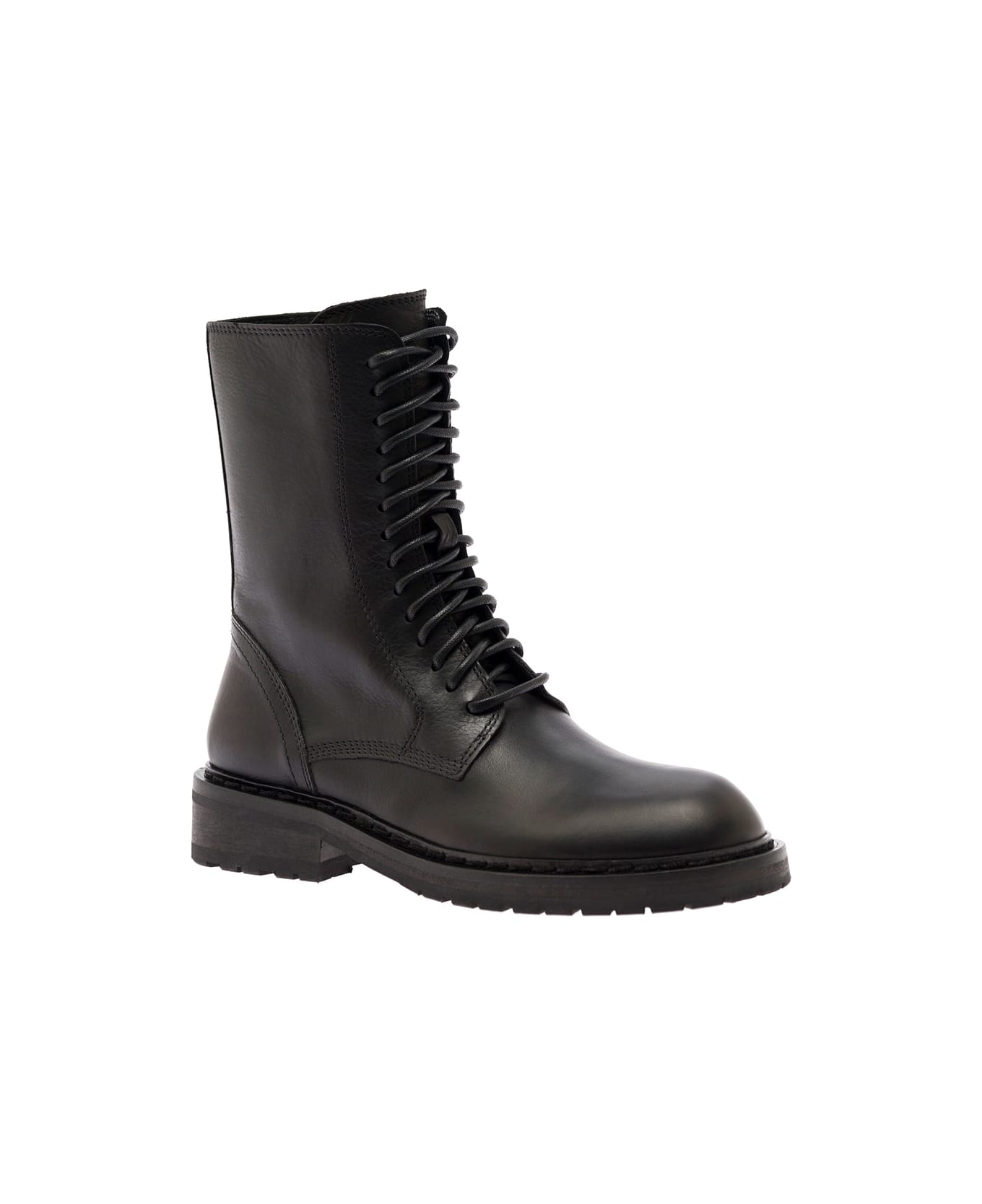 Ann Demeulemeester Black Lace-up Combat Boots In Leather Woman Ann Demeulemeester - BLACK