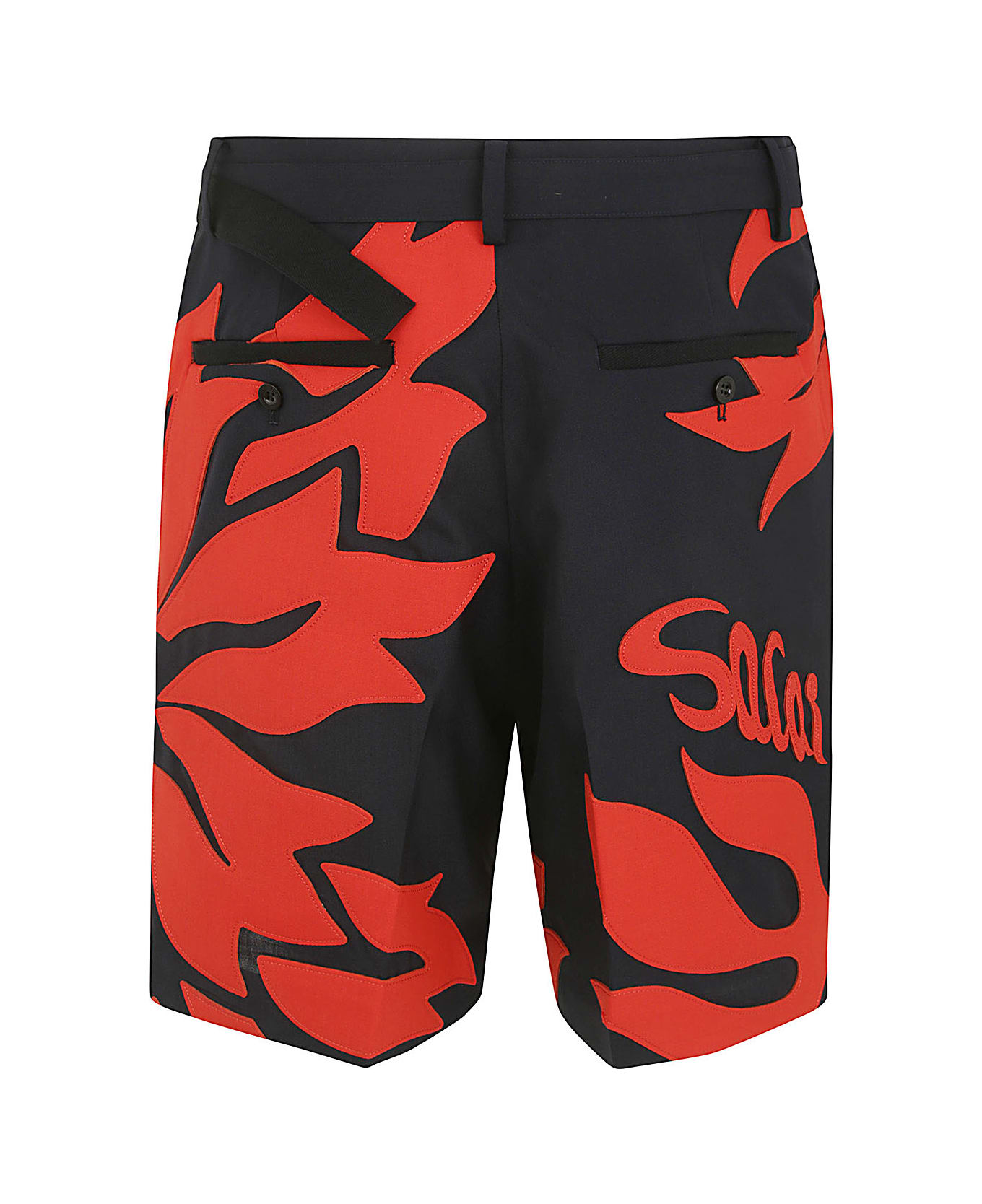 Sacai Floral Embroidered Patch Suiting Shorts - Navy Red ショートパンツ