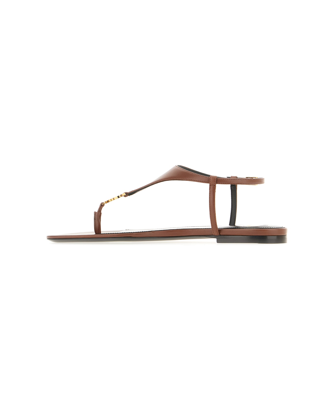 Saint Laurent Brown Leather Thong Sandals - AESTHETIC BROWN